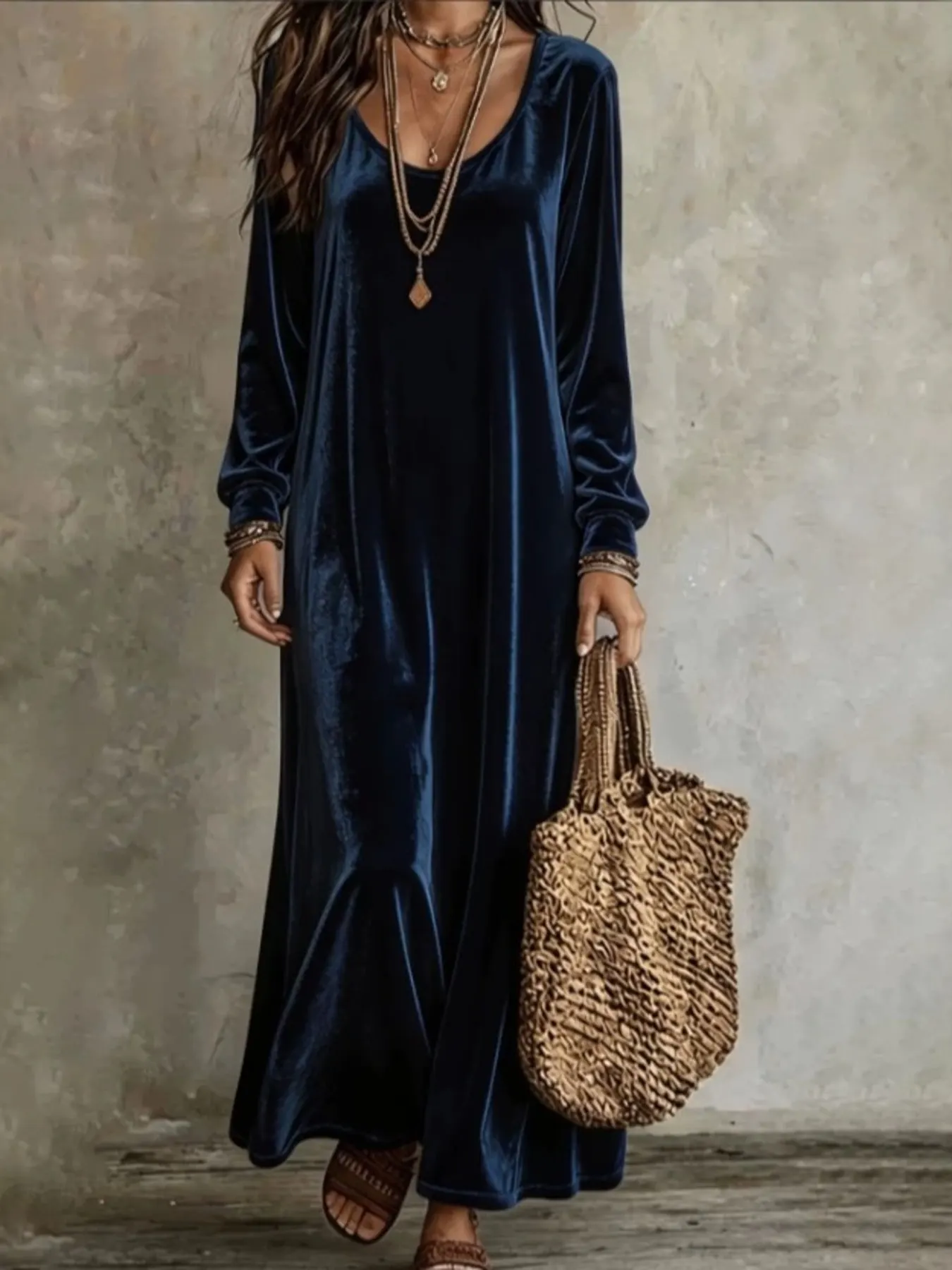 Velvet Maxi Dress with Flowy Hem 7