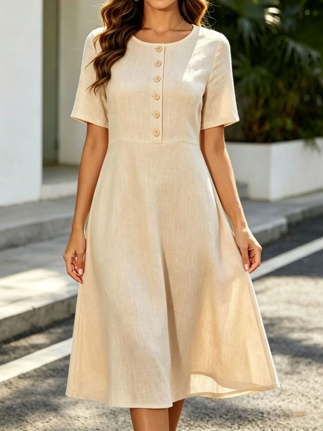 Button Detail A-Line Midi Dress 4