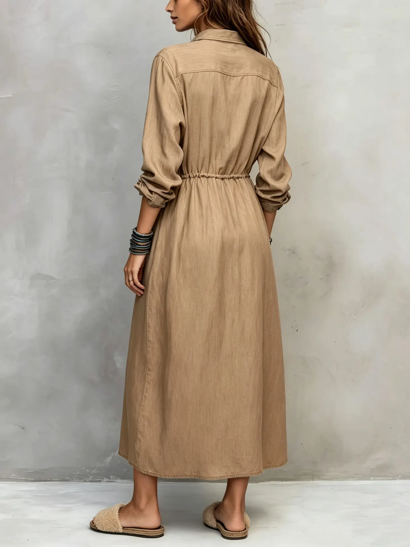 Full Size Button Front Long Sleeve Shirt Dress Plus Size 11