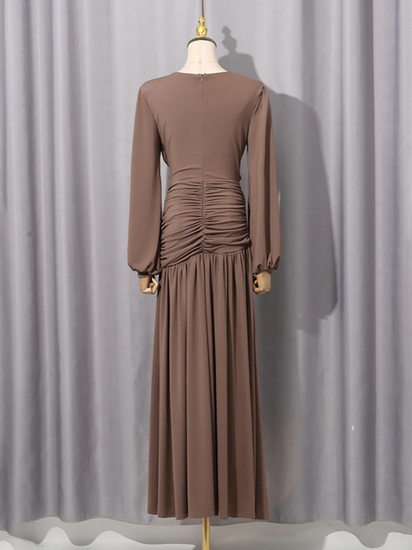 Ruched Long-Sleeve Maxi Dress with Cutout Detail 4