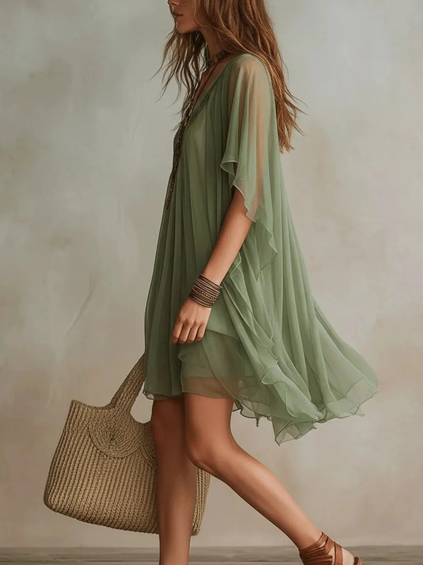 Chiffon V-Neck Mini Dress 3
