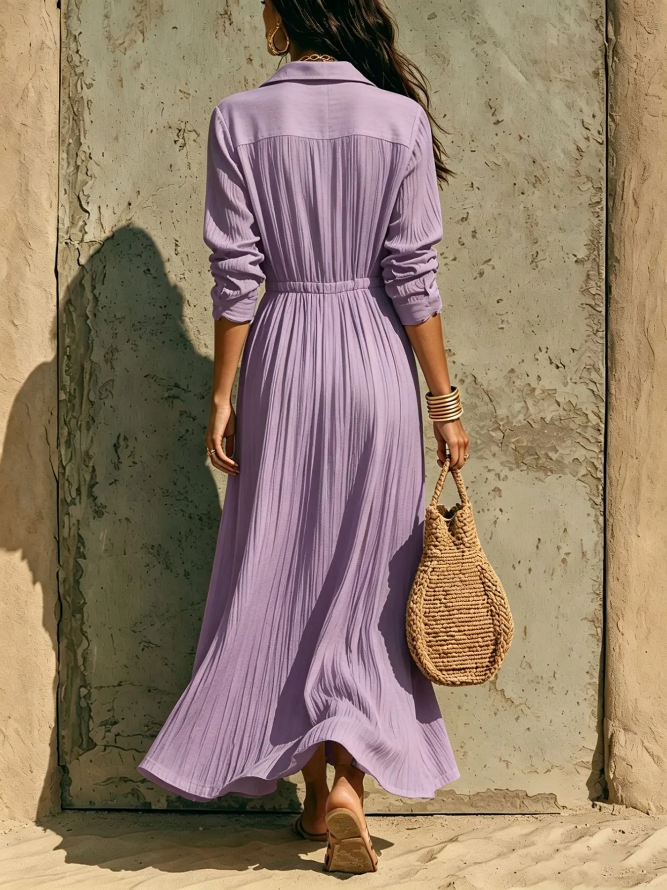 Full Size Textured Button Front Long Sleeve Maxi Dress Plus Size 2