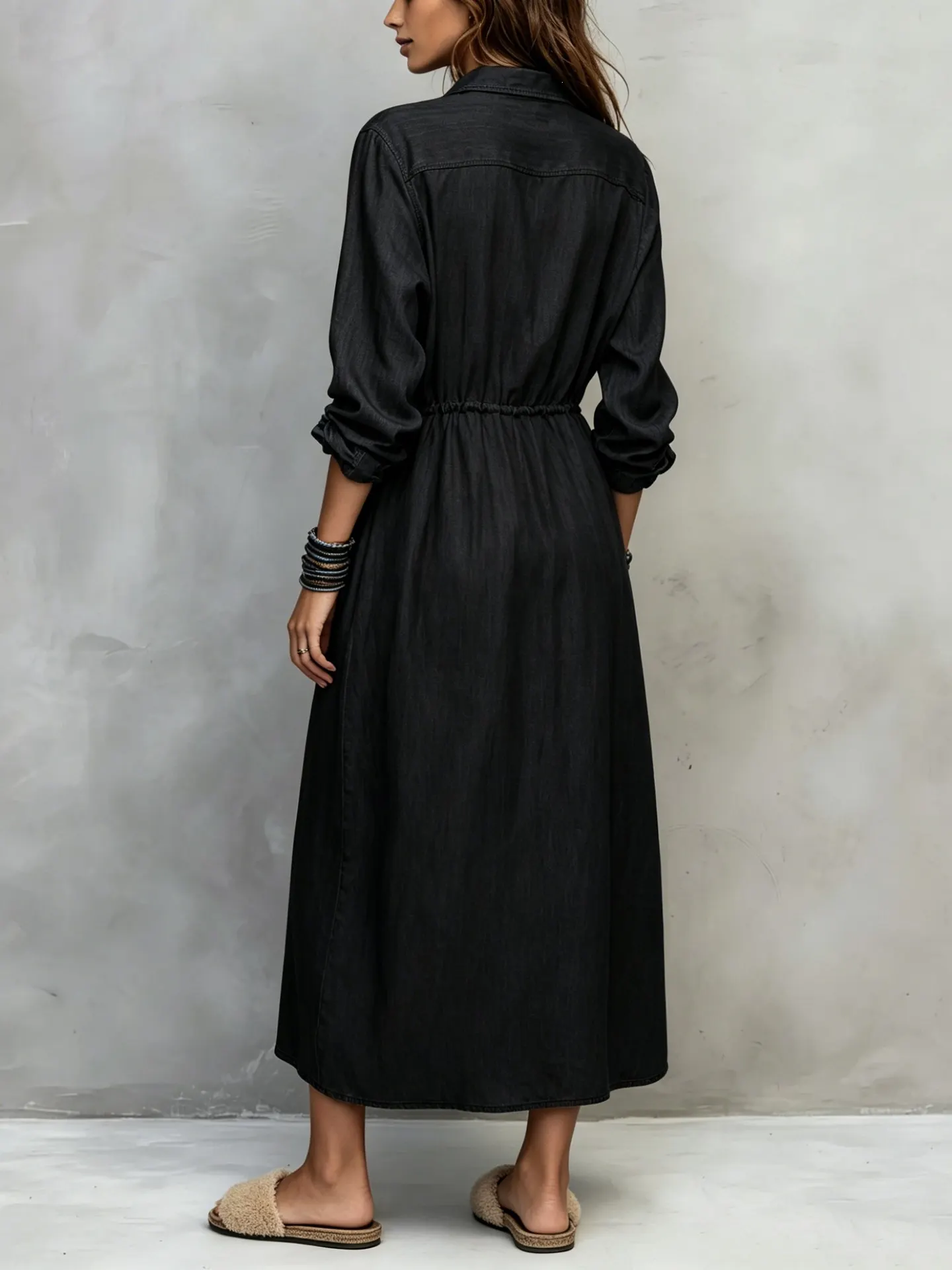 Full Size Button Front Long Sleeve Shirt Dress Plus Size 6
