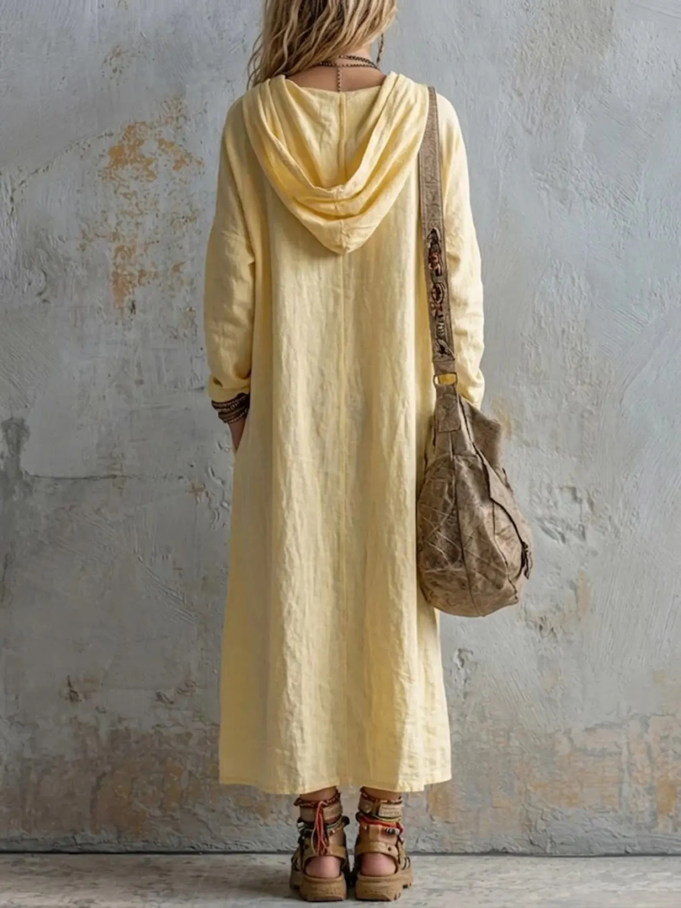 Long Sleeve Hooded Midi Dress with Pockets 2