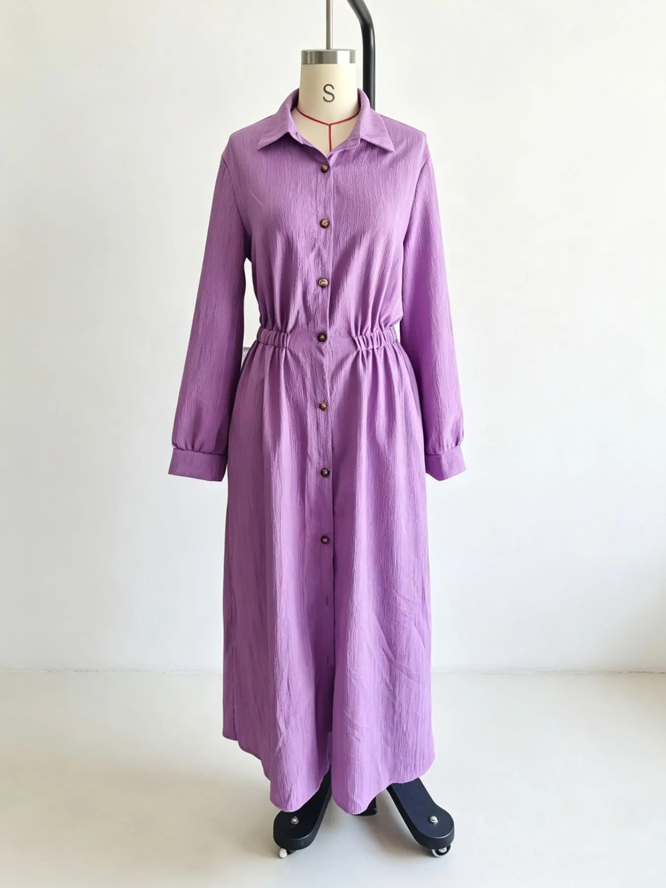 Full Size Textured Button Front Long Sleeve Maxi Dress Plus Size 3