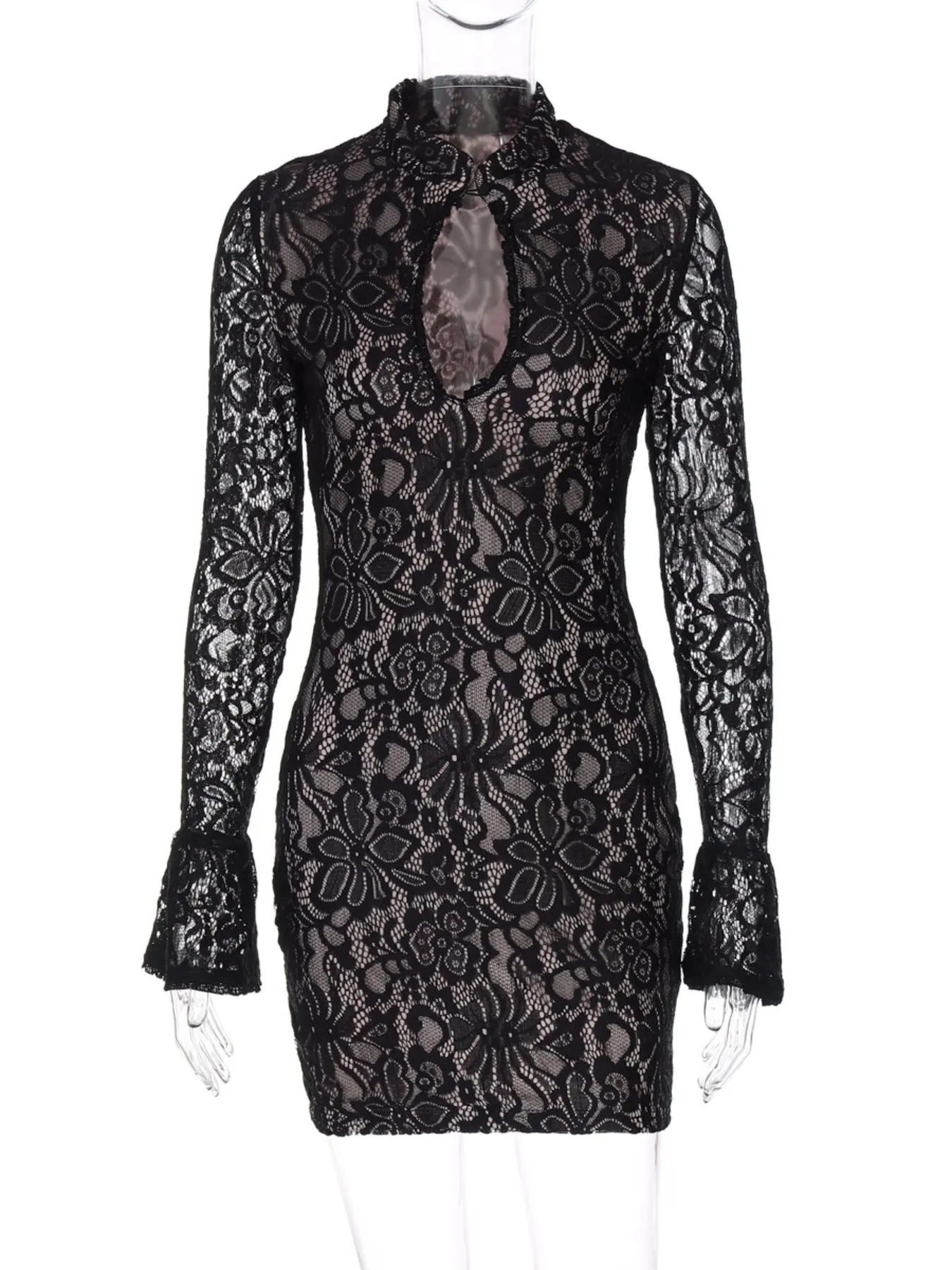 Lace Cutout Long Sleeve Mini Dress 5