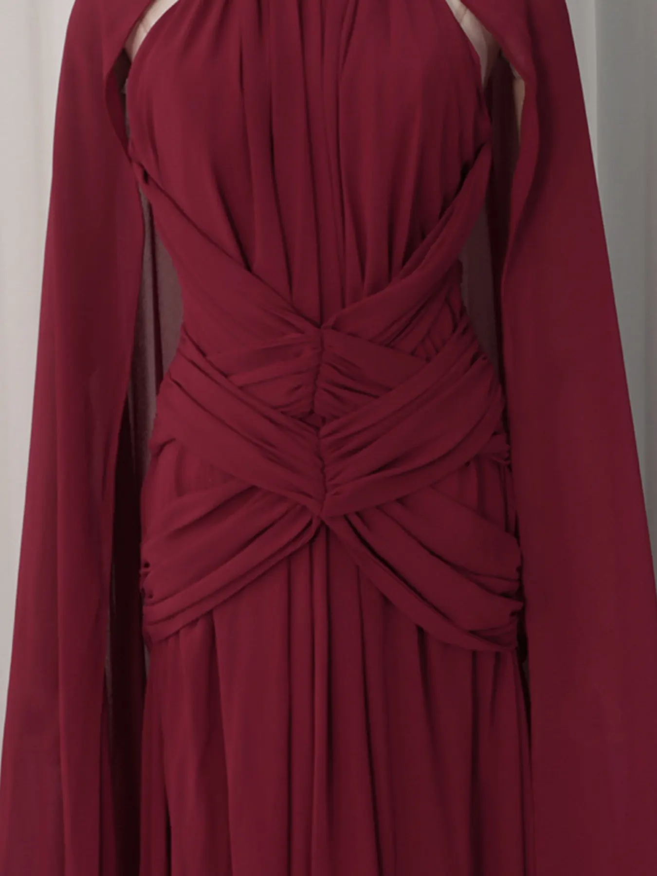 Ruched Halter Neck Cape Maxi Dress 11
