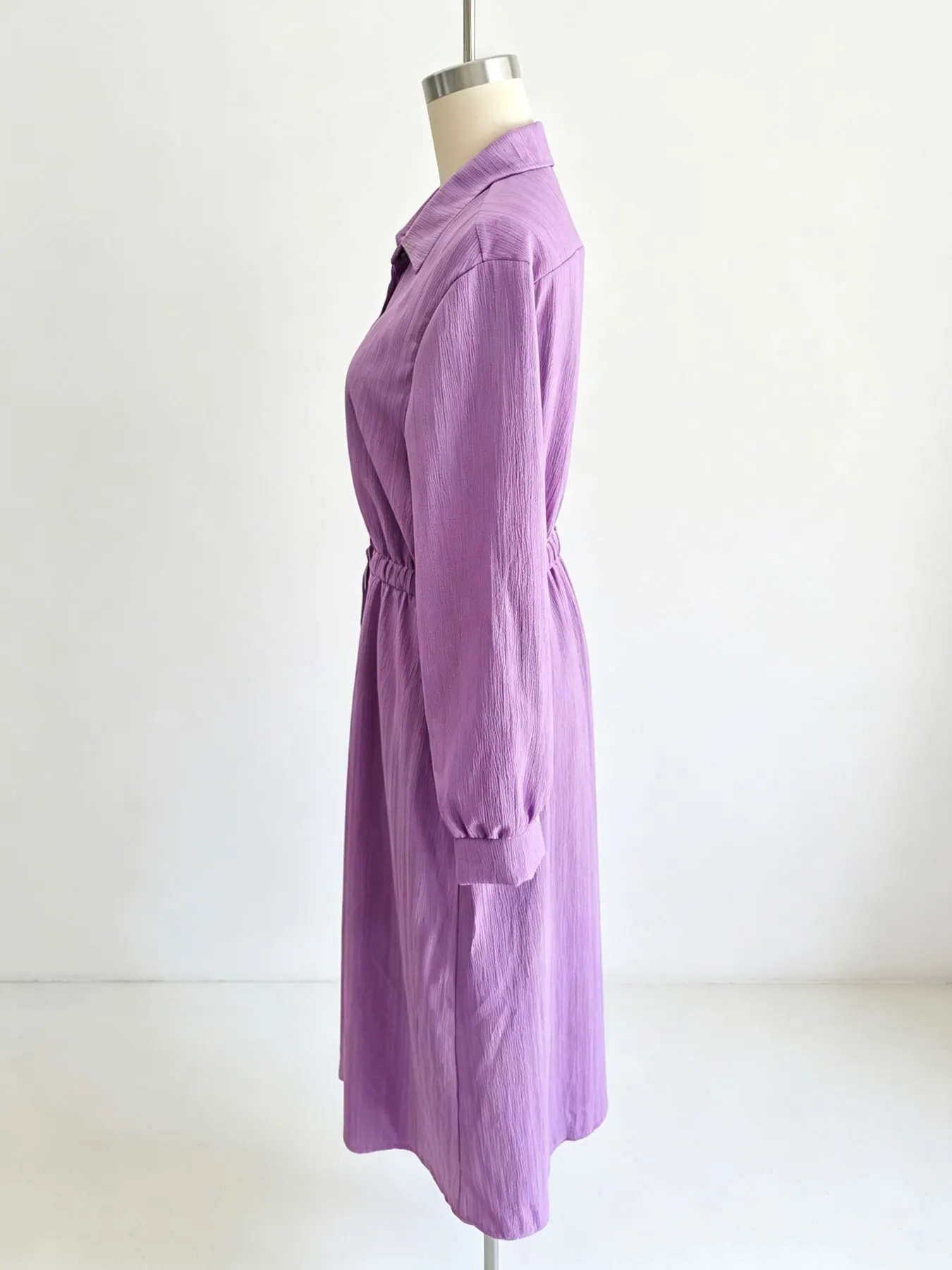 Full Size Textured Button Front Long Sleeve Maxi Dress Plus Size 4