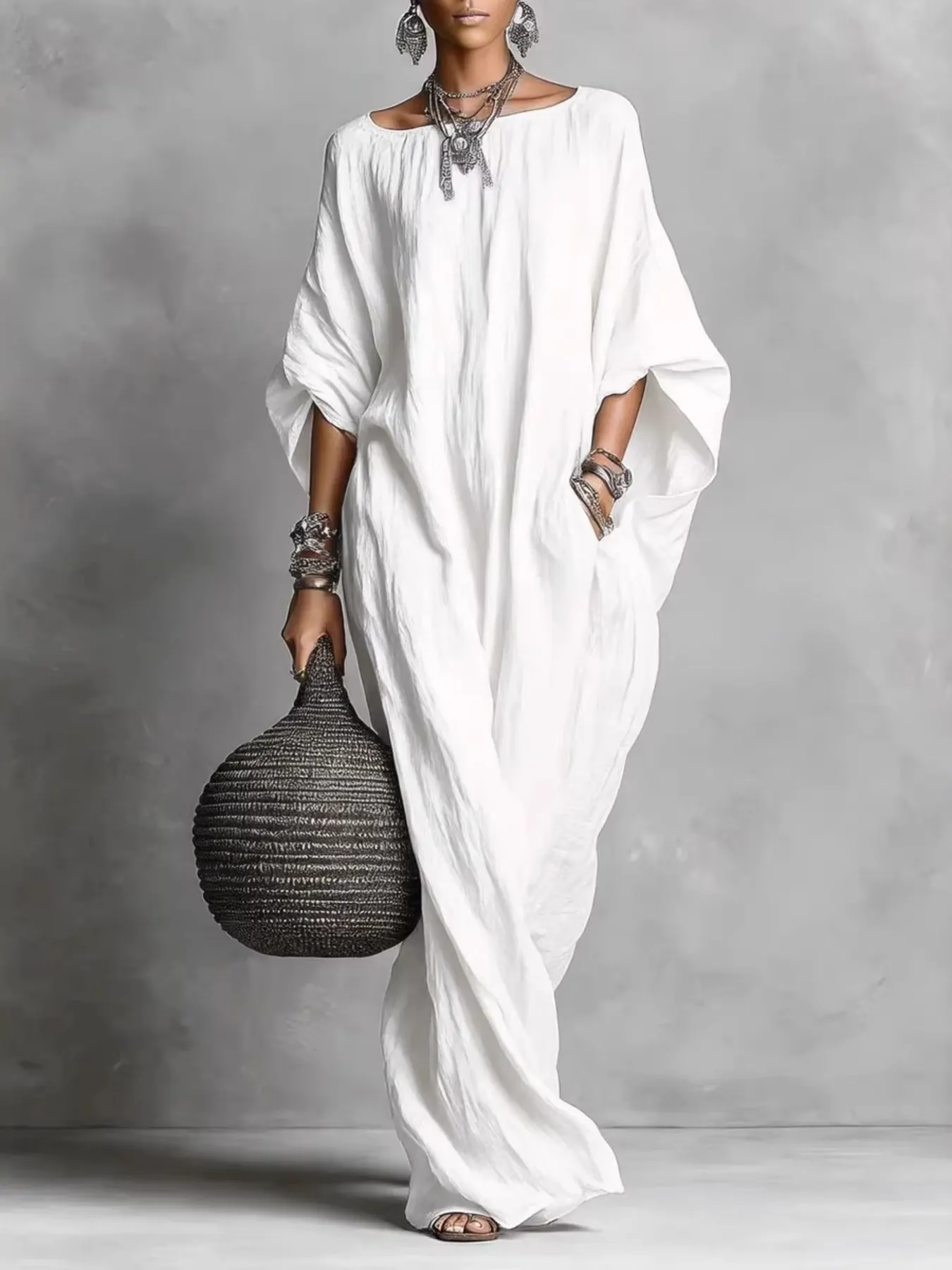 Loose Fit Boat Neck Maxi Dress