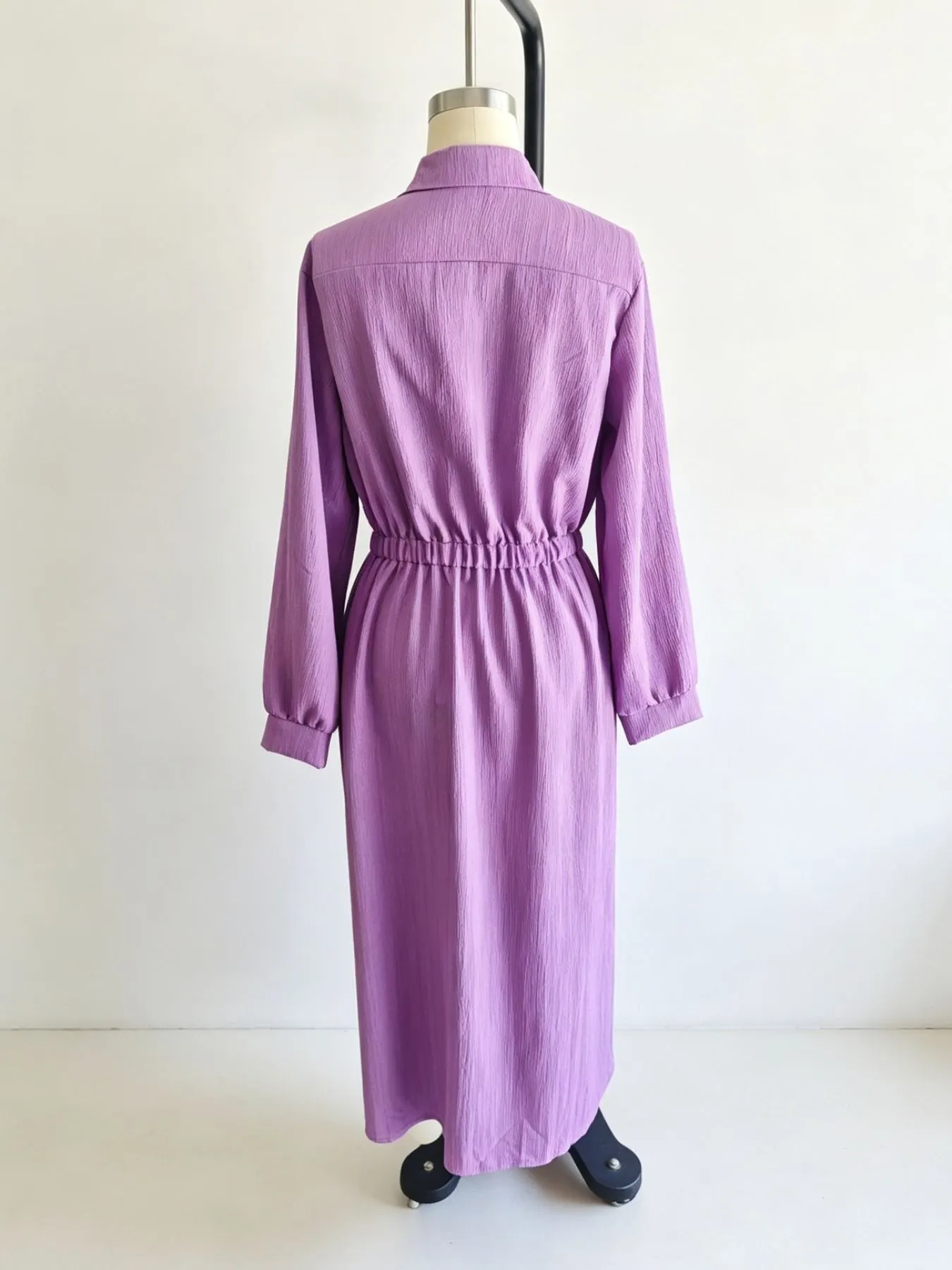Full Size Textured Button Front Long Sleeve Maxi Dress Plus Size 5