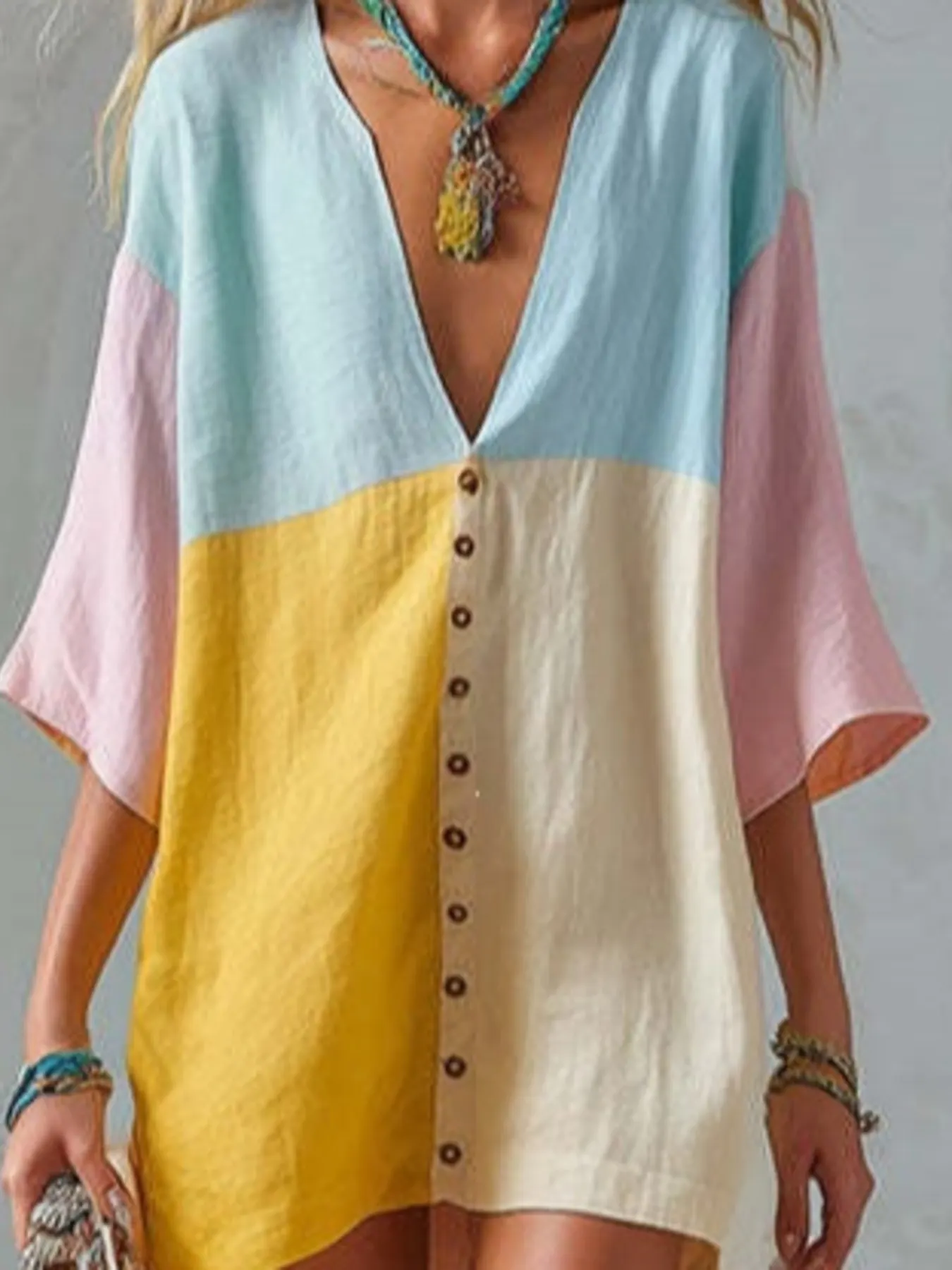 Color Block V-Neck Mini Dress 2