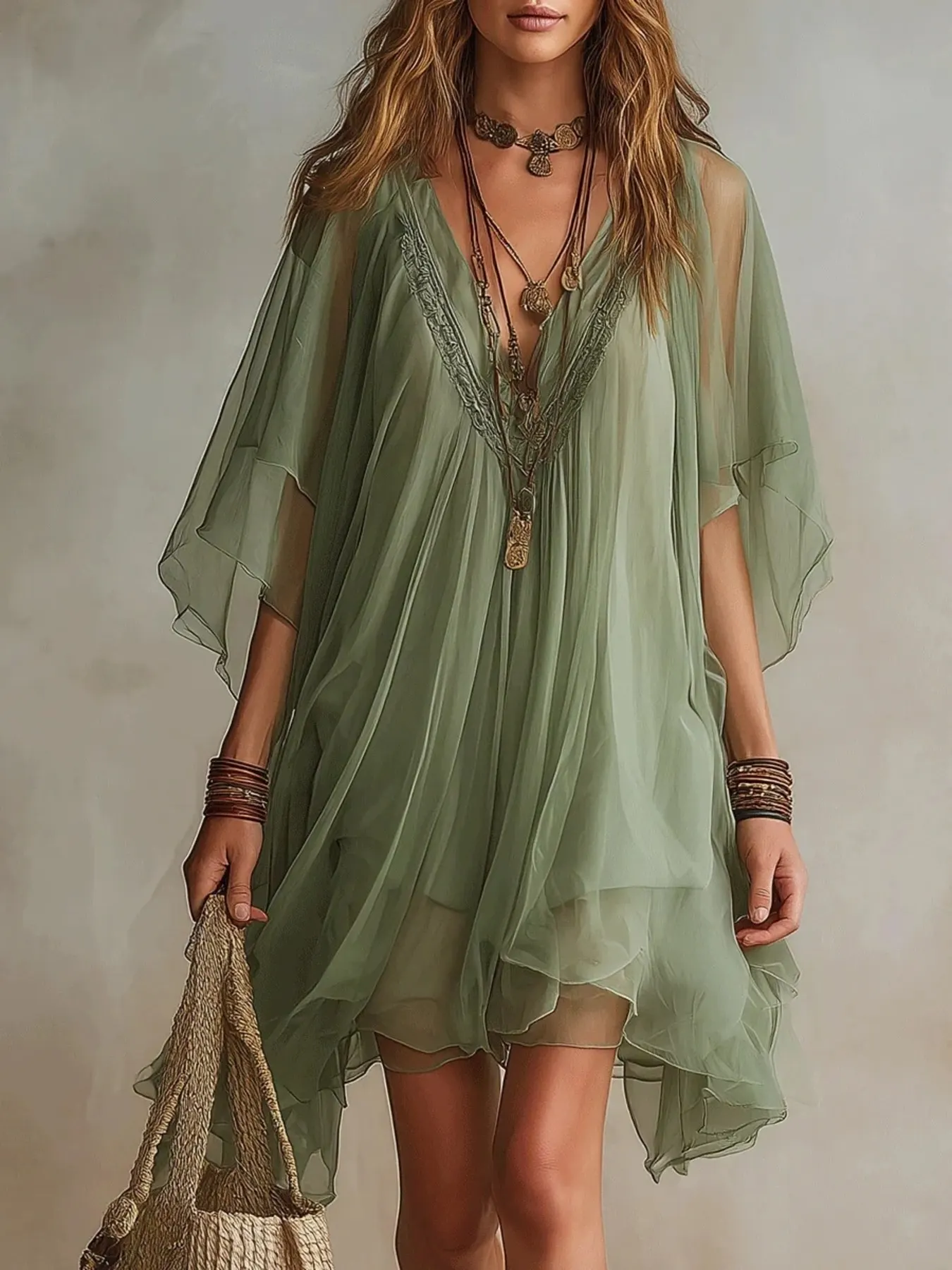 Chiffon V-Neck Mini Dress 2