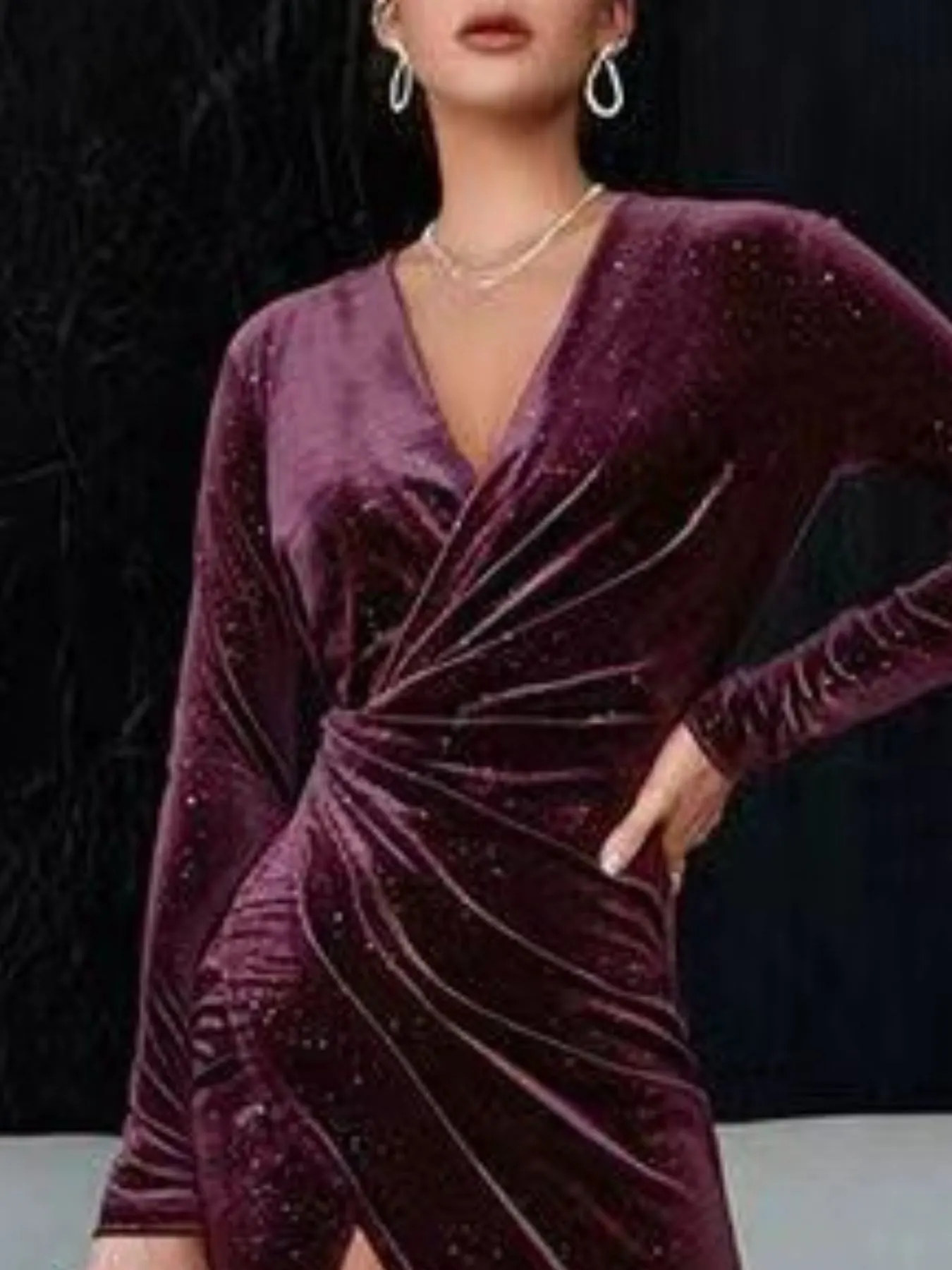 Velvet Ruched Slit Midi Dress 14