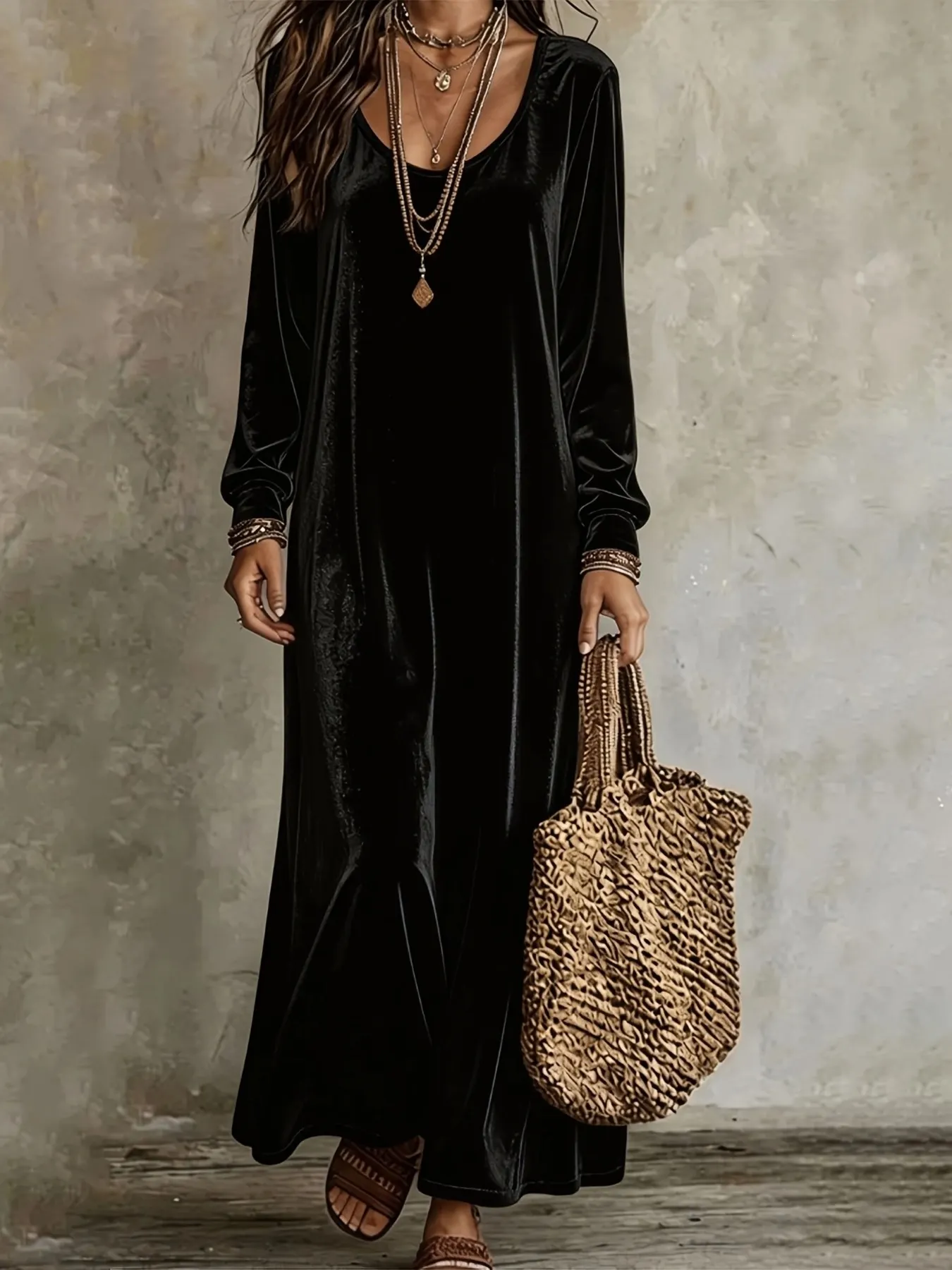 Velvet Maxi Dress with Flowy Hem 3