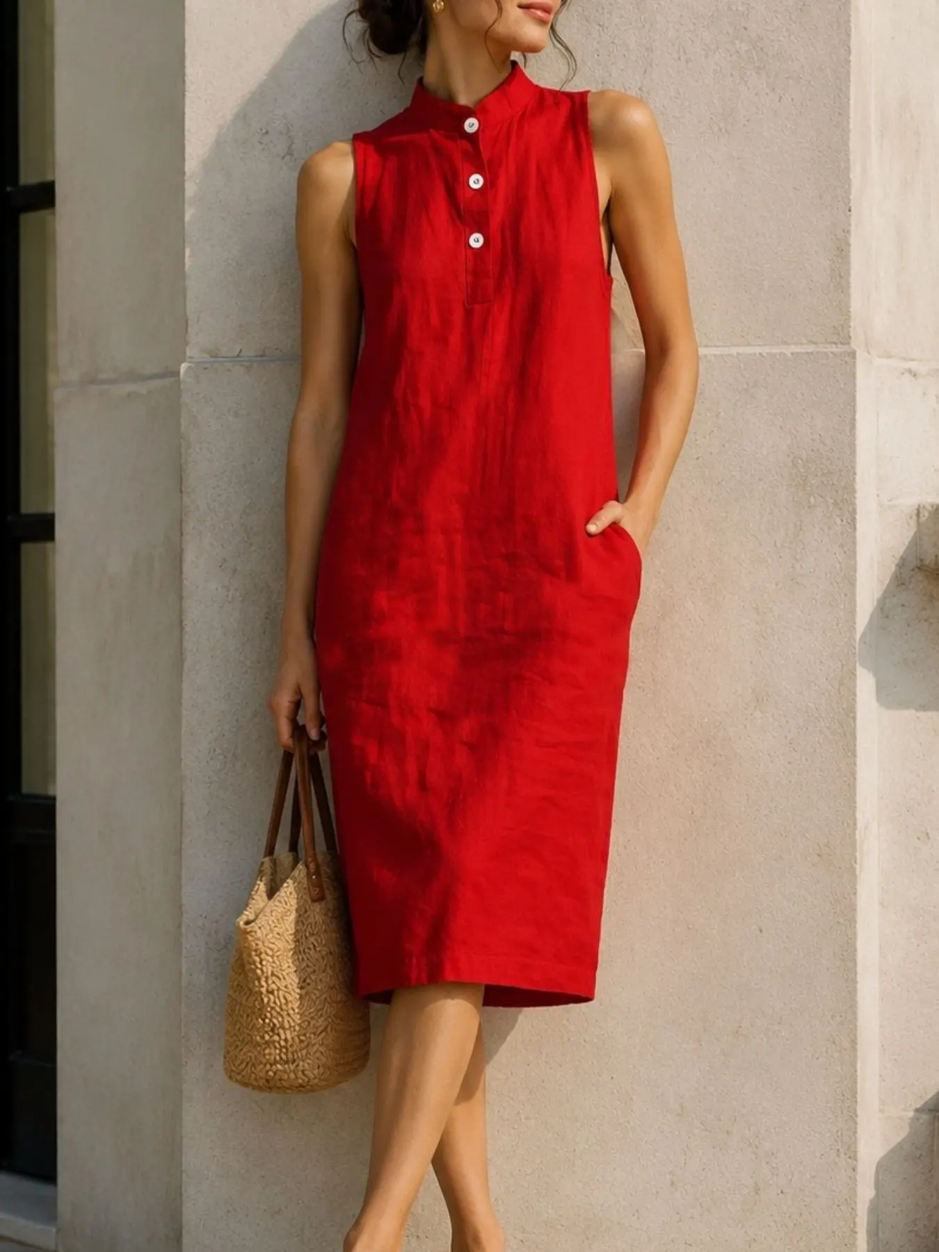 Button Detail Sleeveless Midi Dress 2