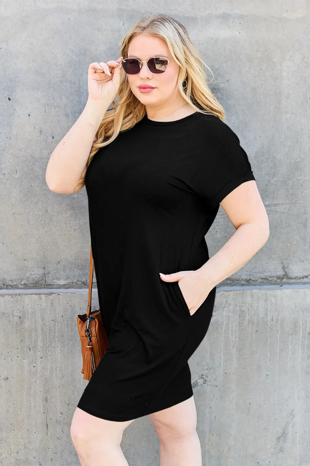 Basic Bae Bamboo Full Size Round Neck Short Sleeve Dress with Pockets 5