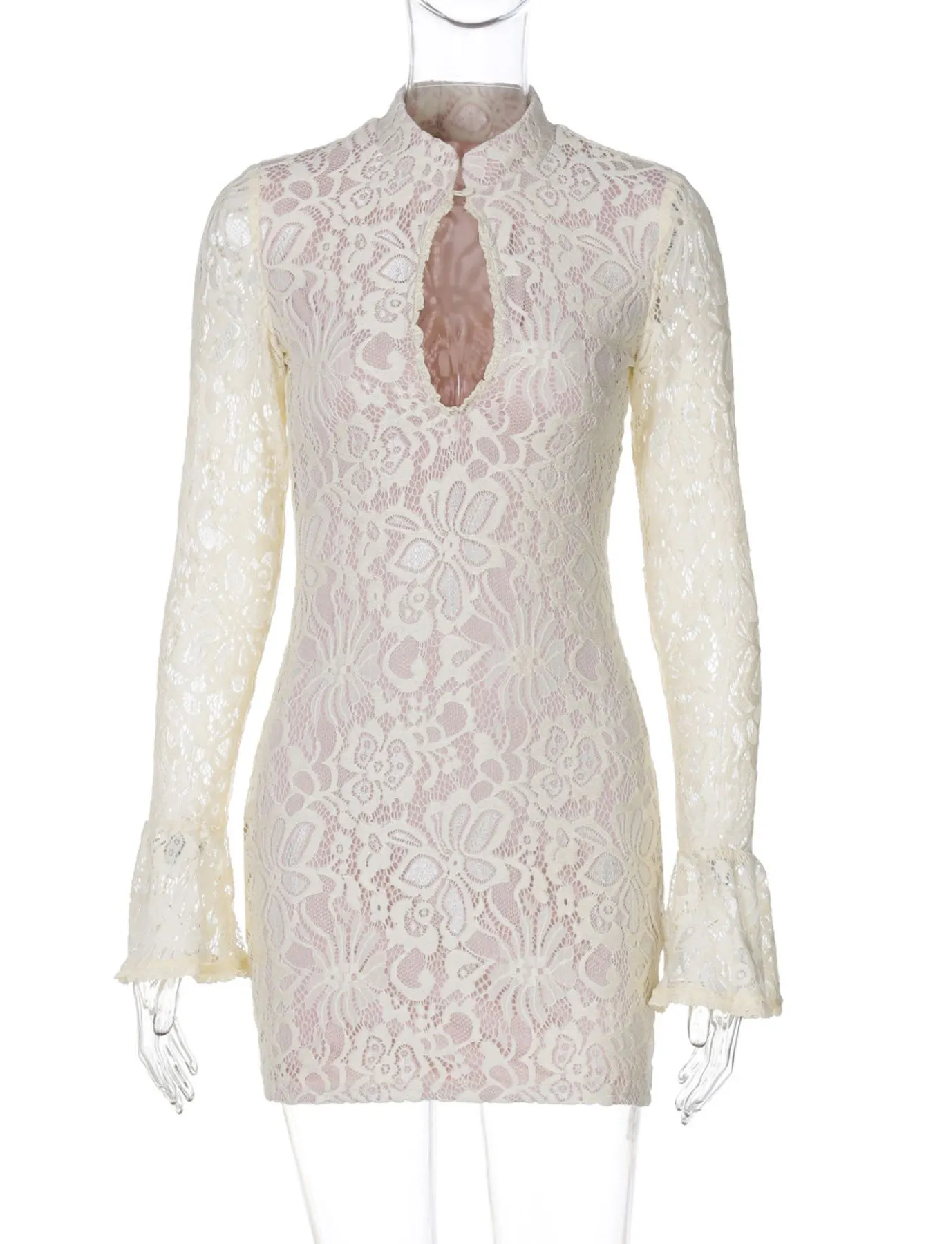 Lace Cutout Long Sleeve Mini Dress 14