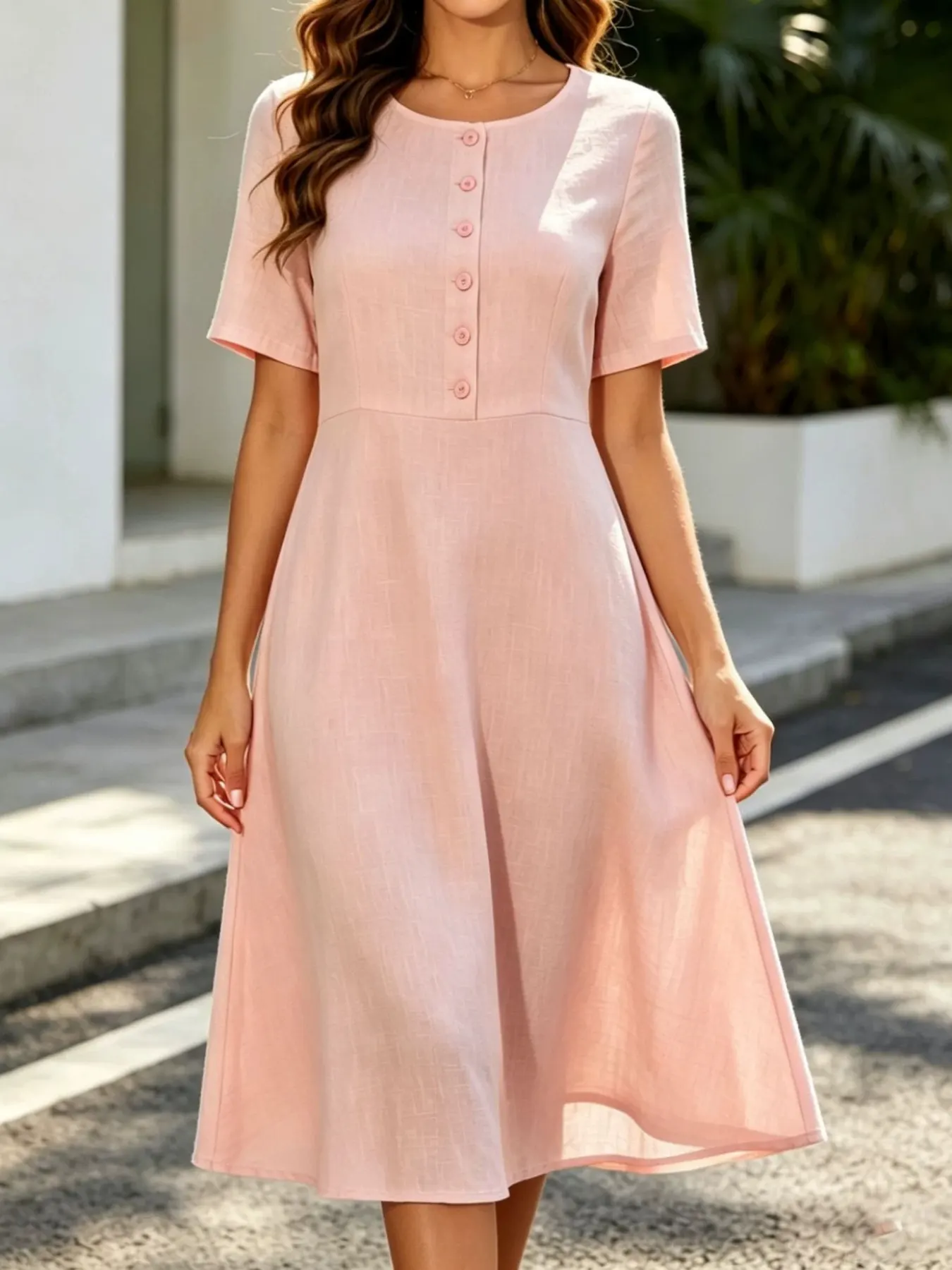 Button Detail A-Line Midi Dress 2