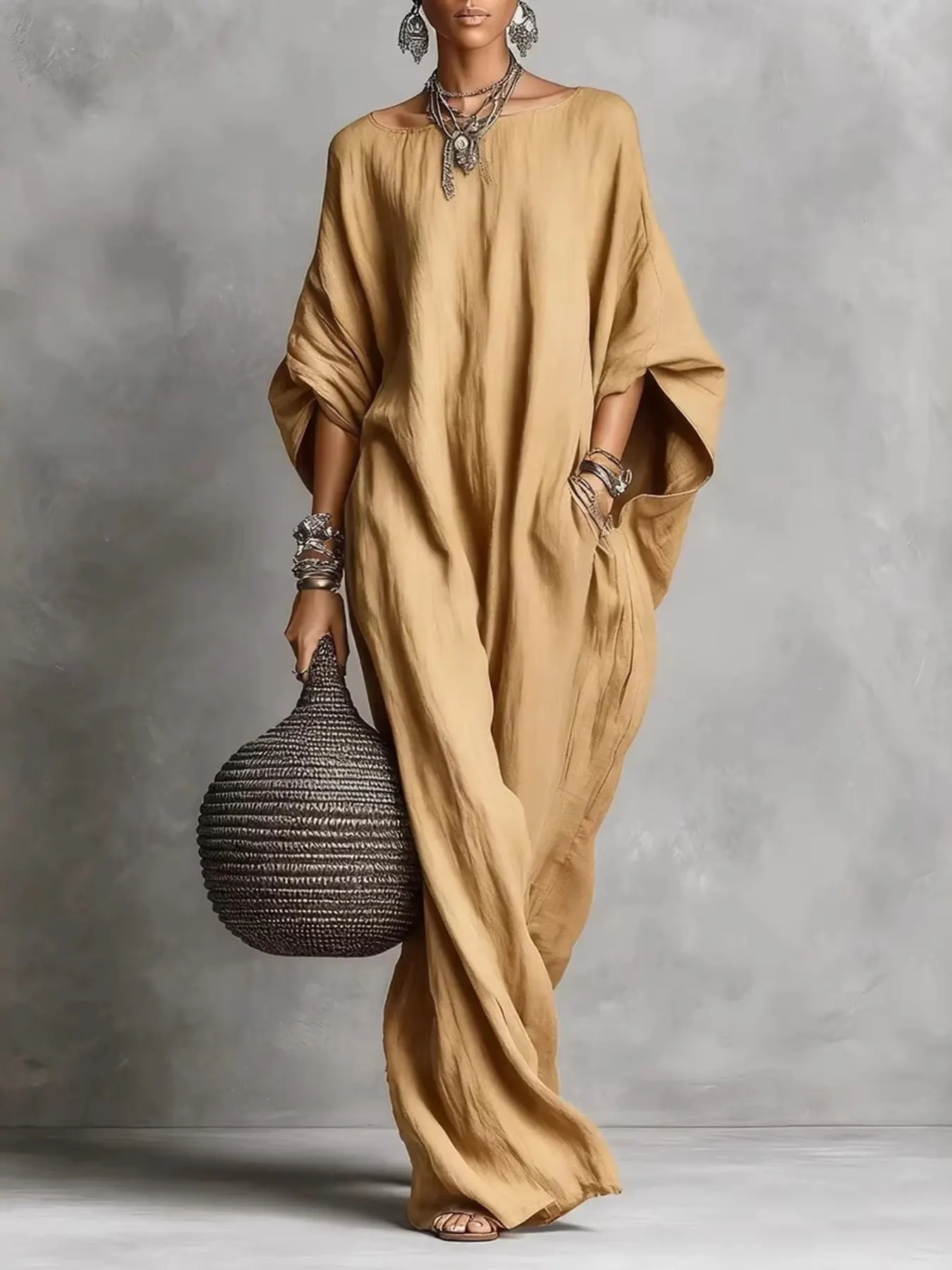 Loose Fit Boat Neck Maxi Dress 4