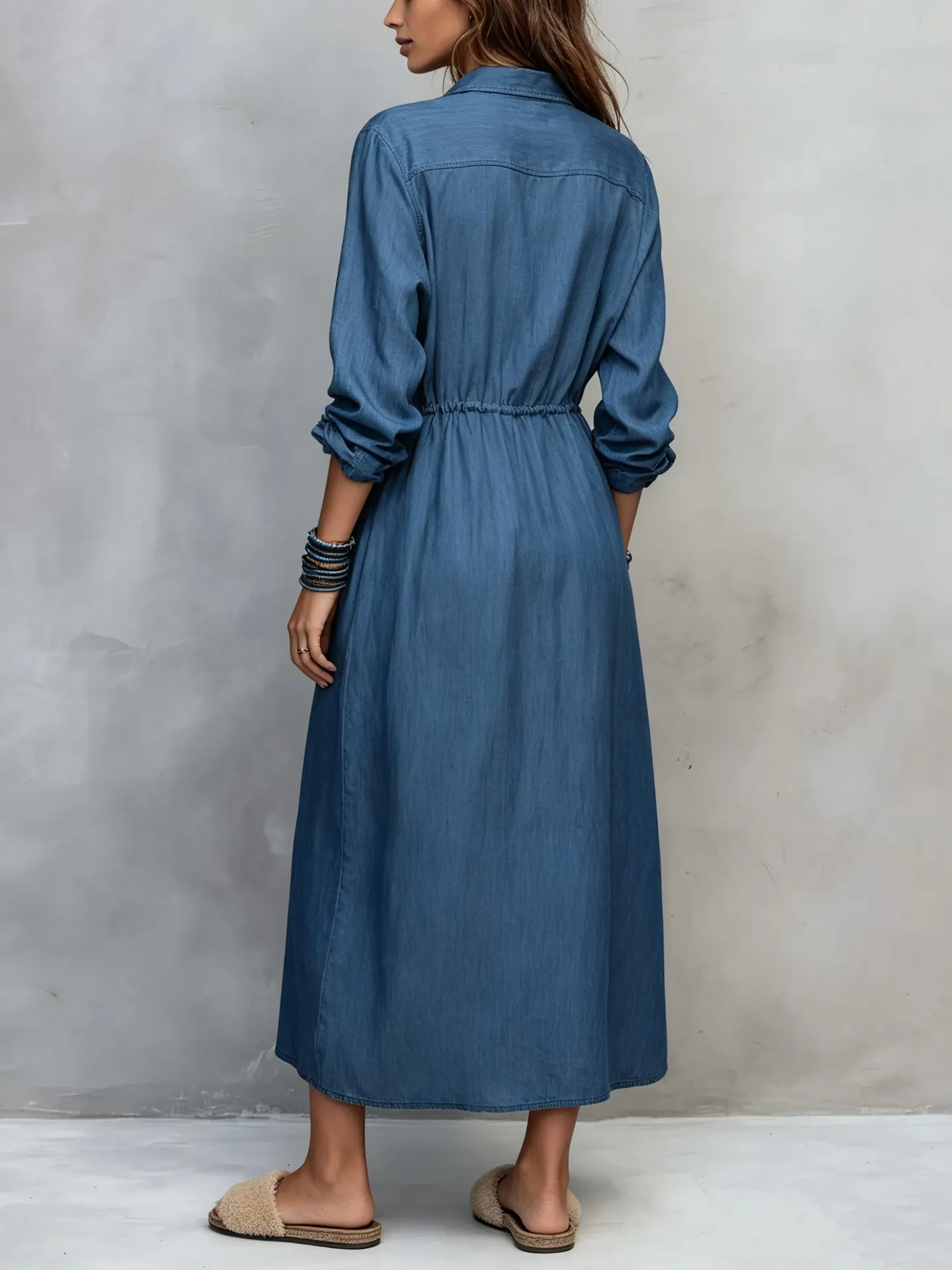 Full Size Button Front Long Sleeve Shirt Dress Plus Size 3
