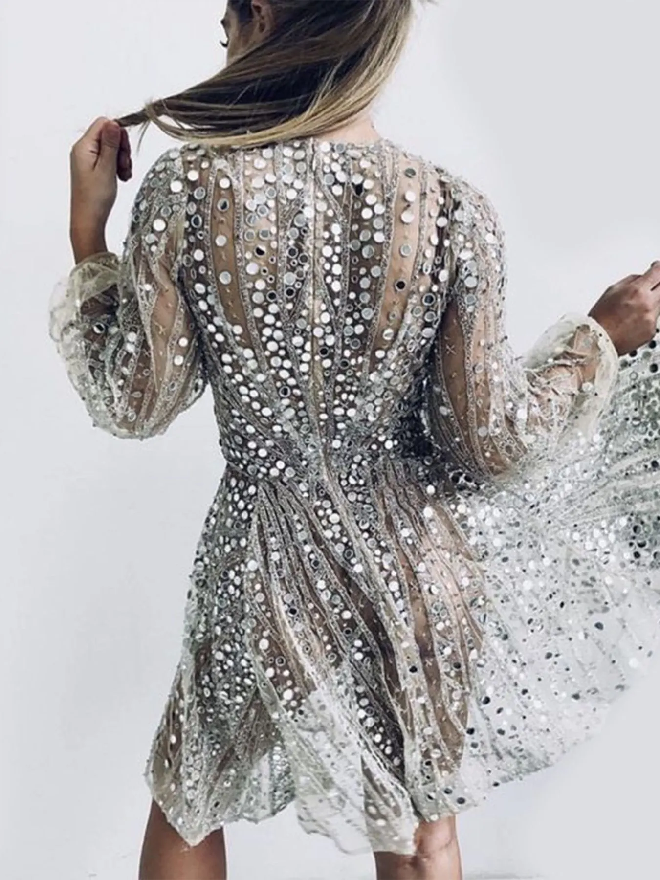 Sequin Deep V-Neck Mini Dress 4