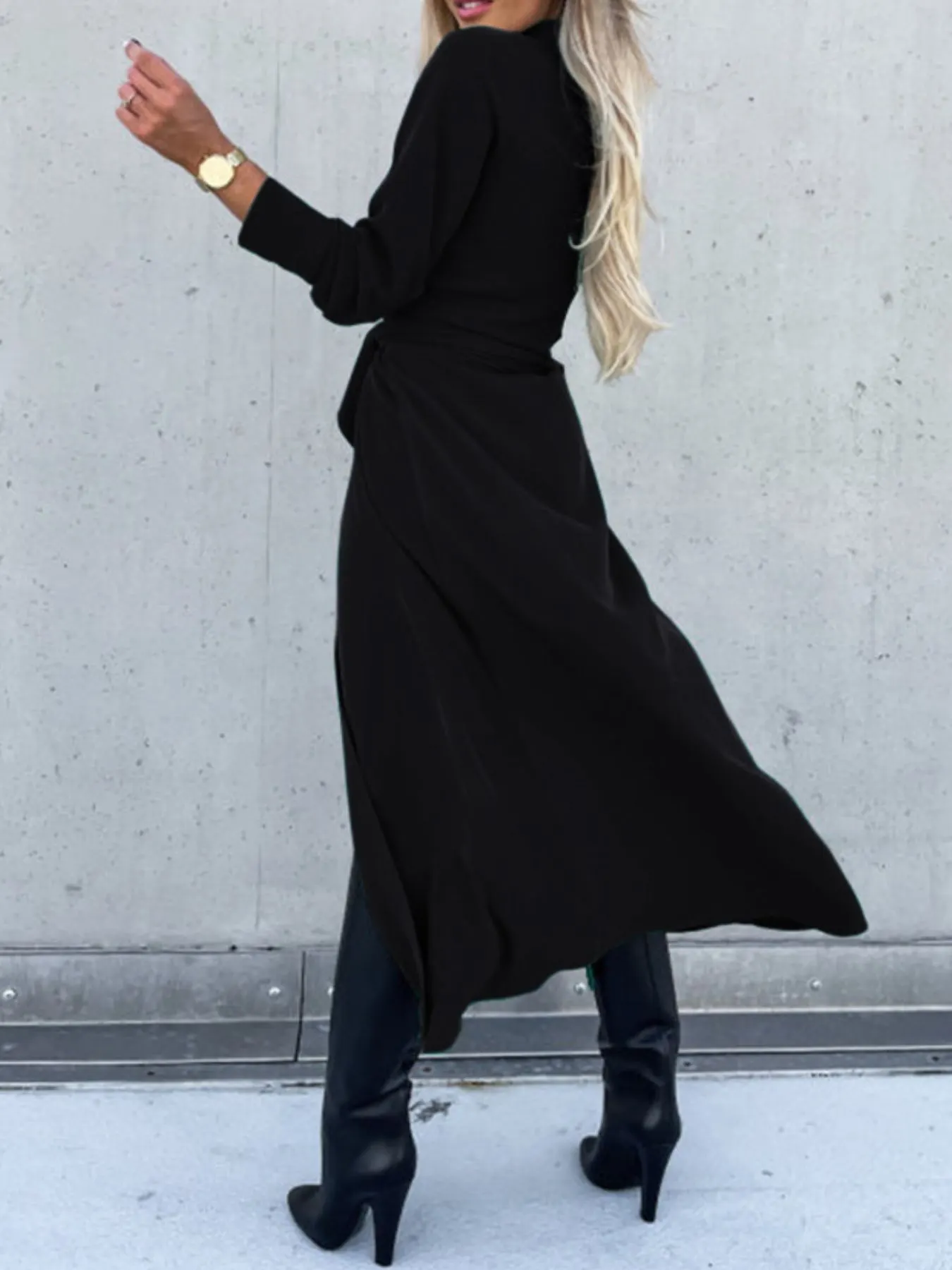 Full Size Tie Waist Long Sleeve Shirt Dress Plus Size 8