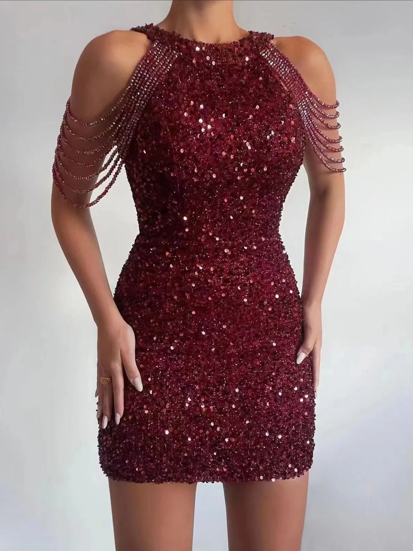 Full Size Sequin Embellished Bodycon Mini Dress Plus Size 2