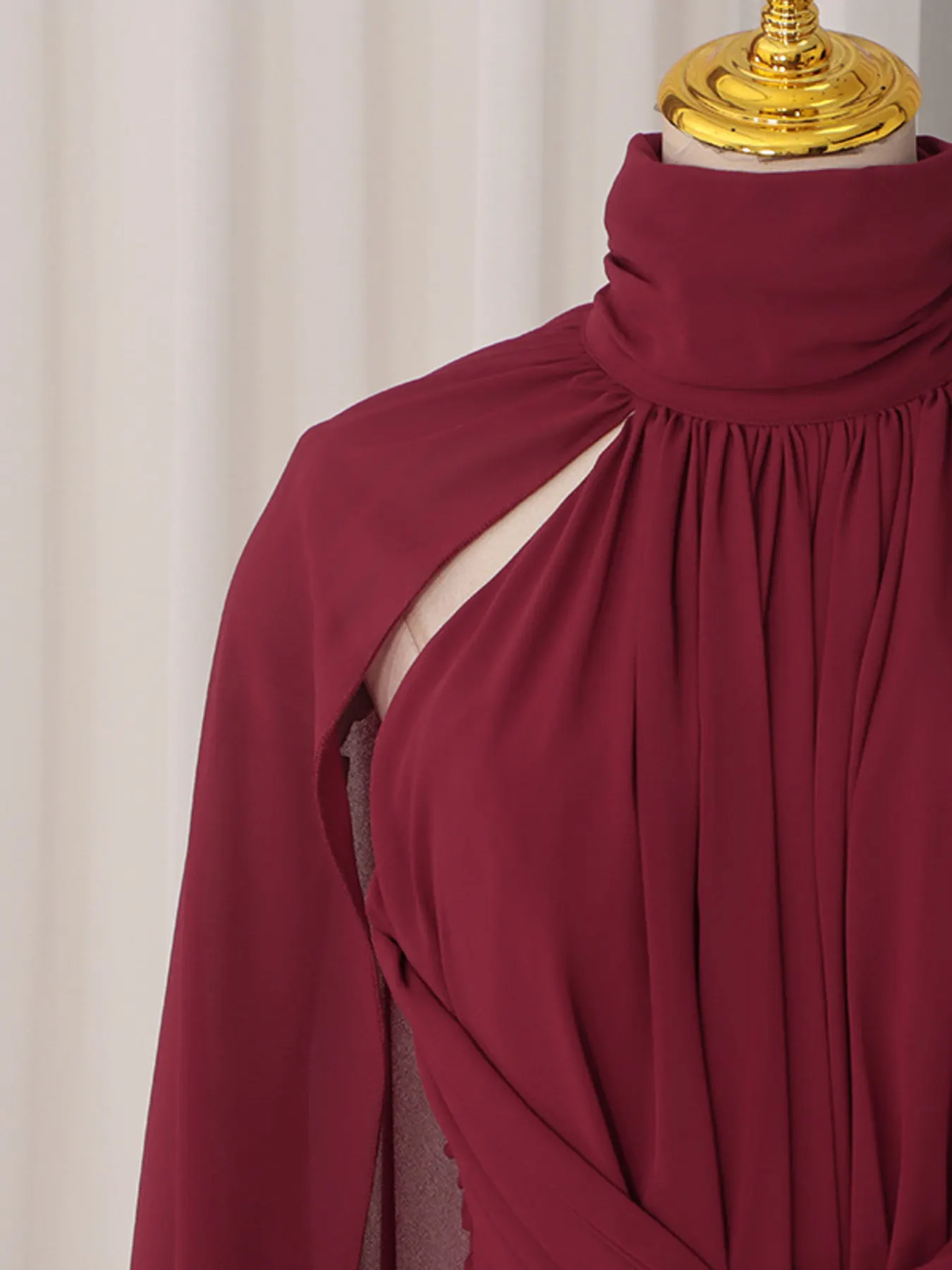Ruched Halter Neck Cape Maxi Dress 9