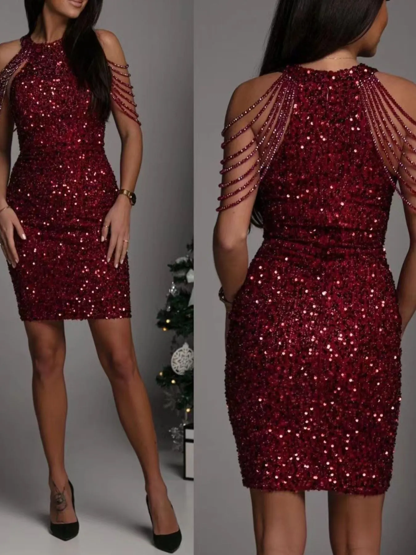 Full Size Sequin Embellished Bodycon Mini Dress Plus Size 4