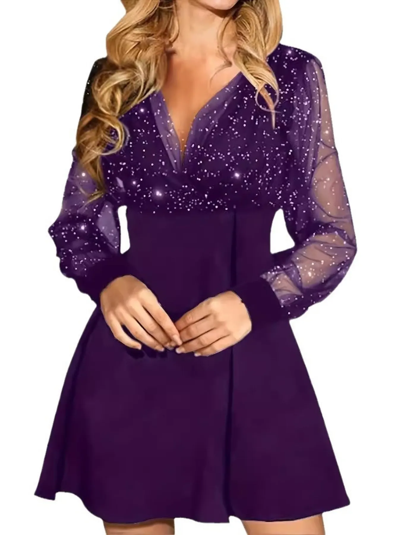 Glitter Mesh Long Sleeve Mini Dress 8