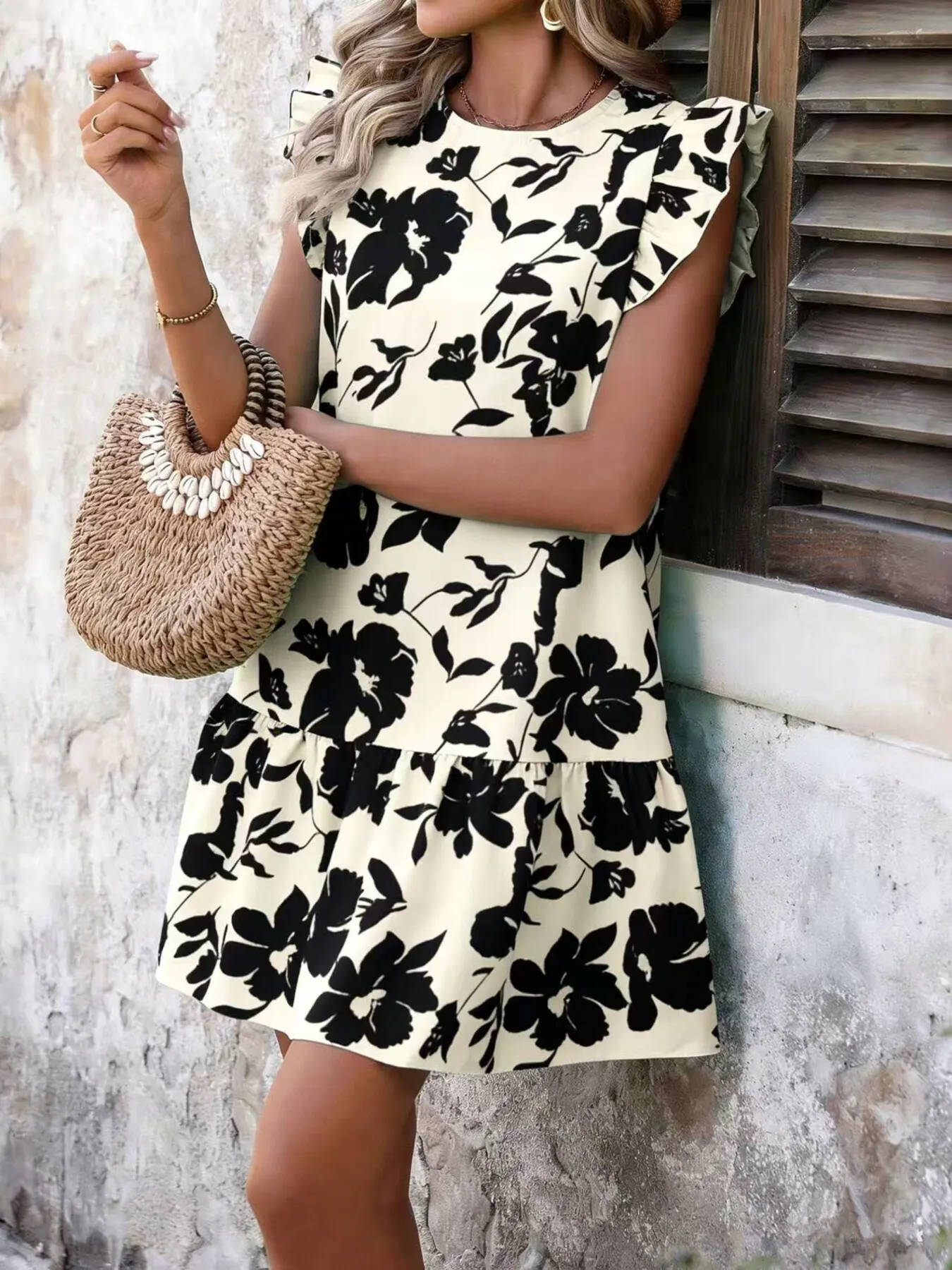 Floral Print Ruffle Sleeve Mini Dress 2