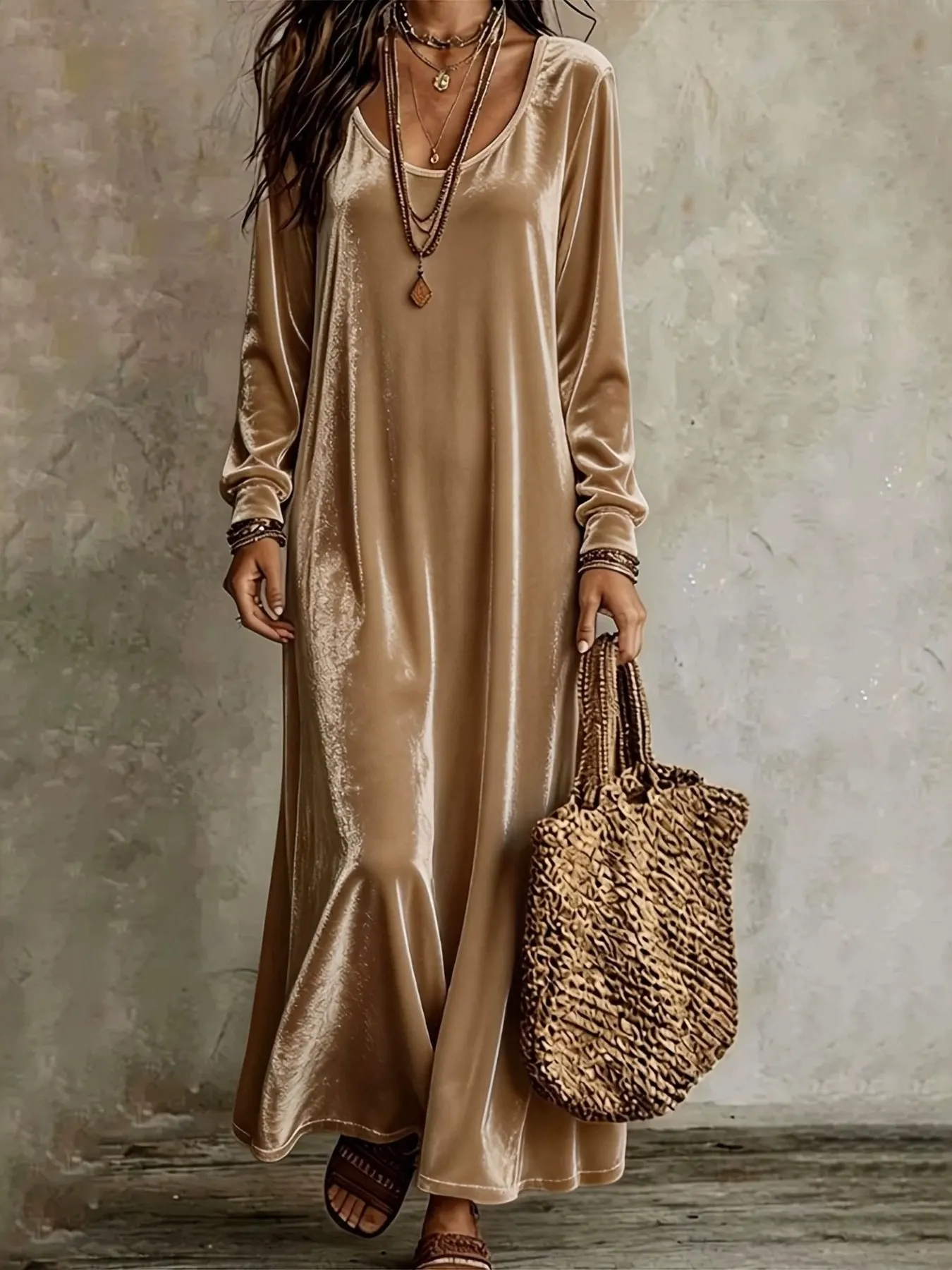 Velvet Maxi Dress with Flowy Hem 5