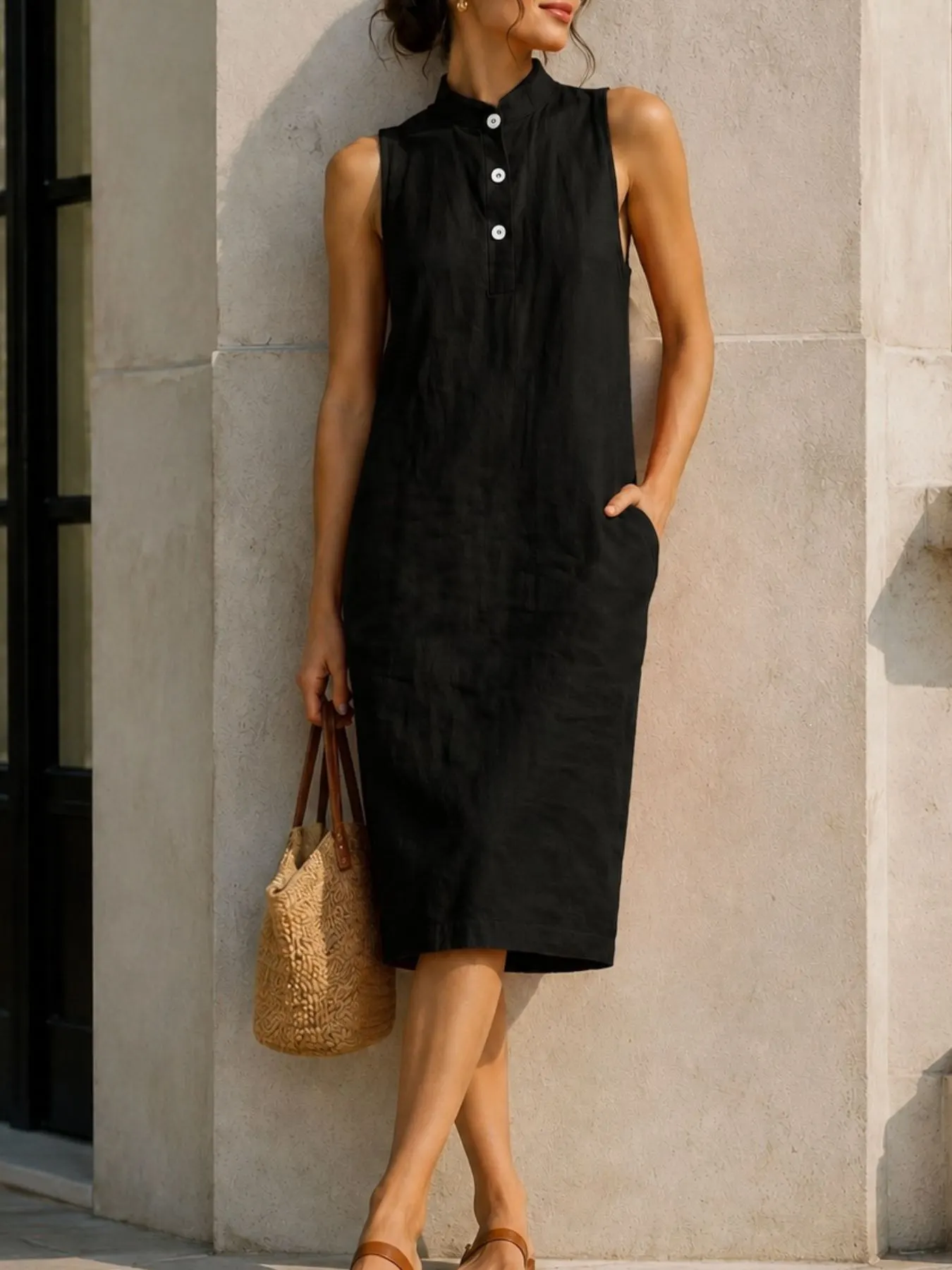 Button Detail Sleeveless Midi Dress 4