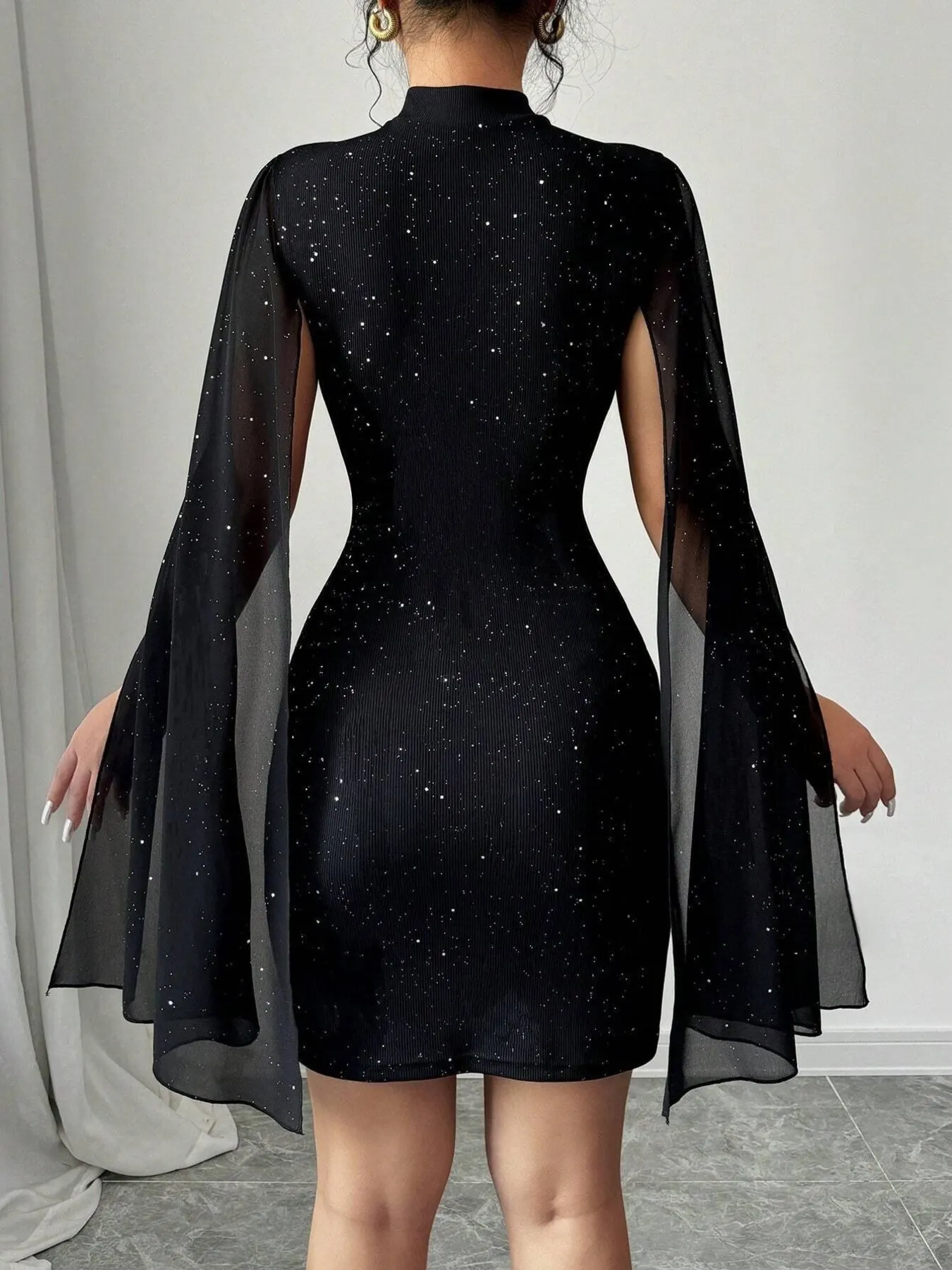 Cutout Bodycon Mini Dress with Cape Sleeves 2