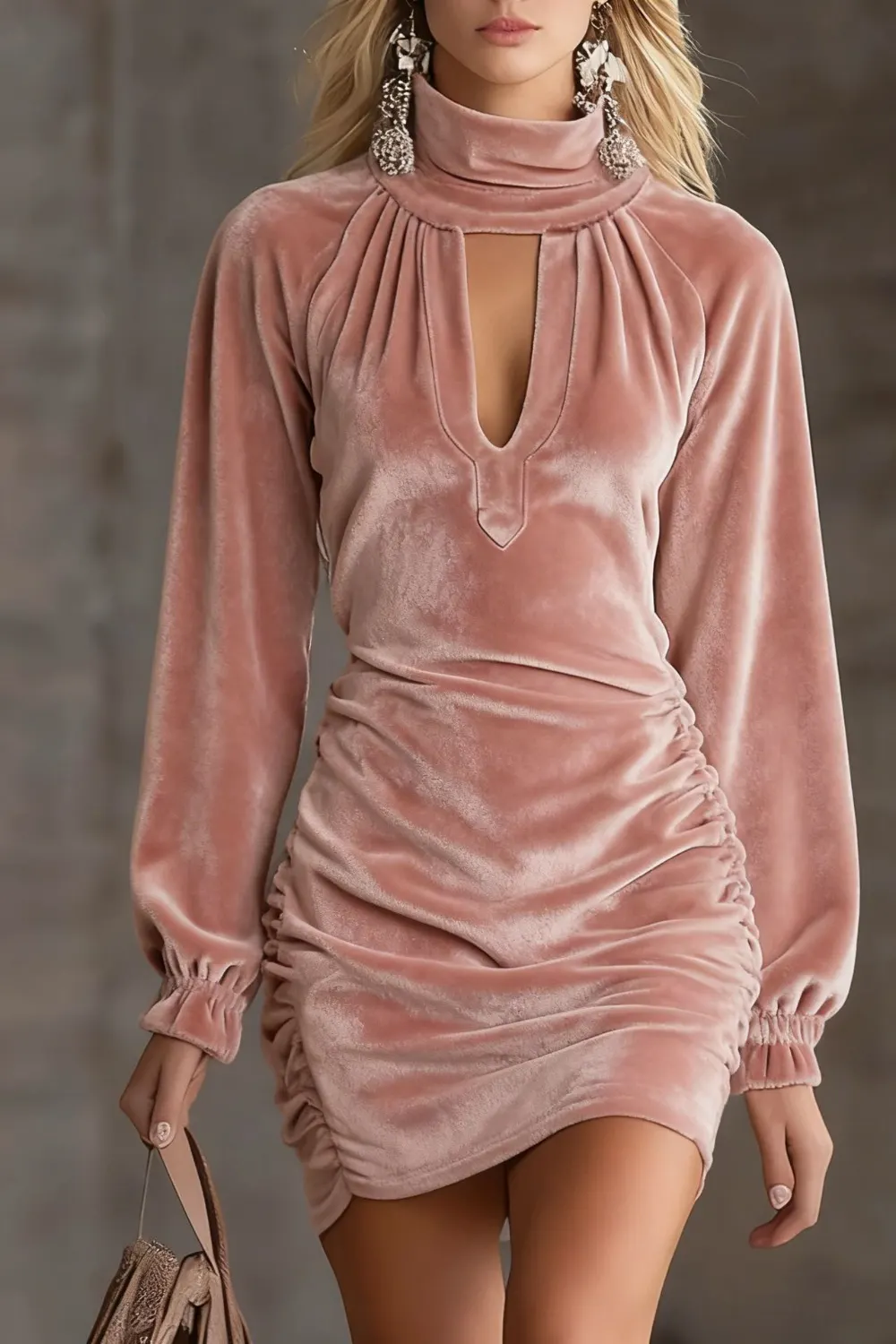 Elegant Velvet Ruched Mini Dress