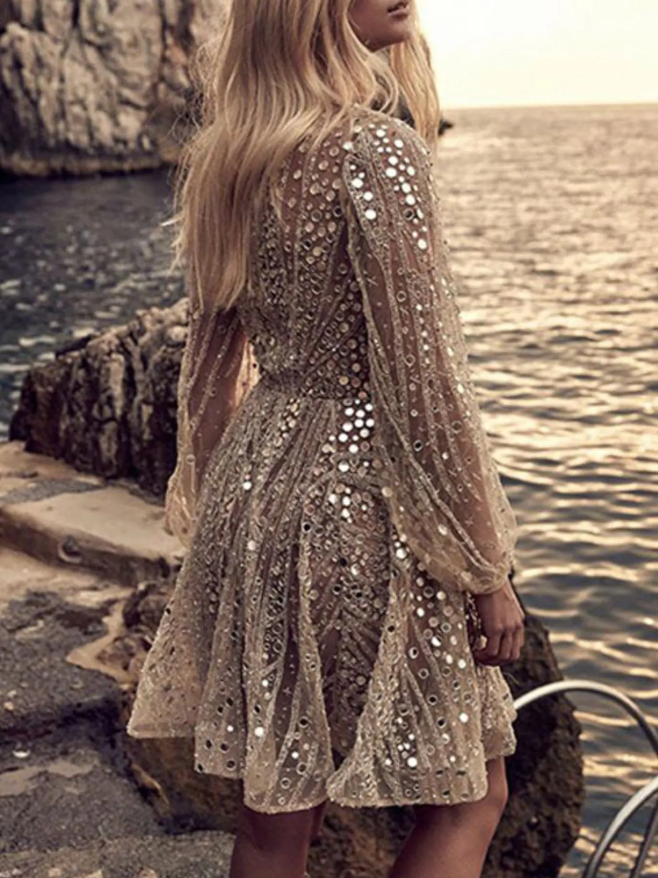 Sequin Deep V-Neck Mini Dress 2