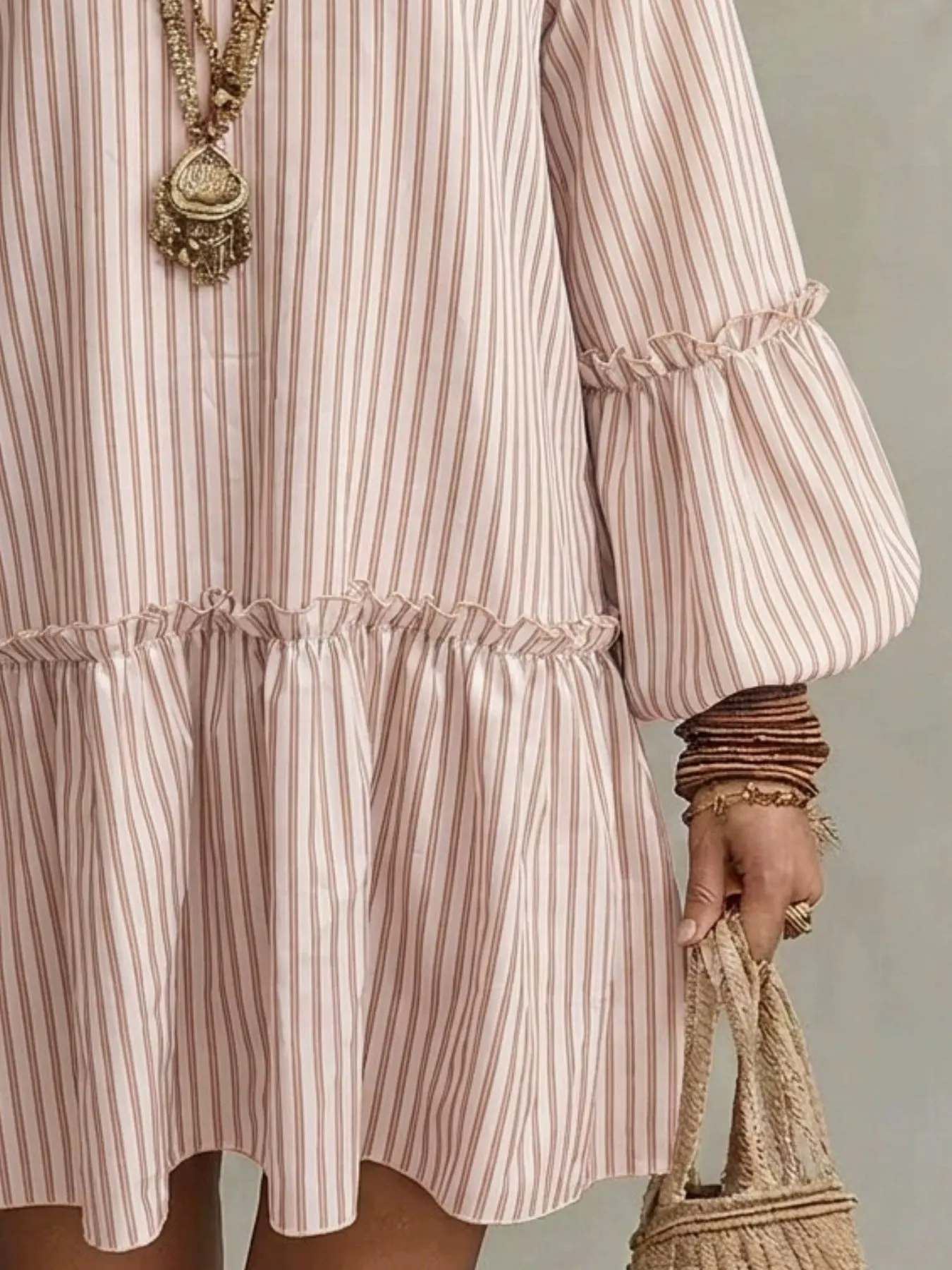 Full Size Striped Balloon Sleeve Mini Dress Plus Size 2