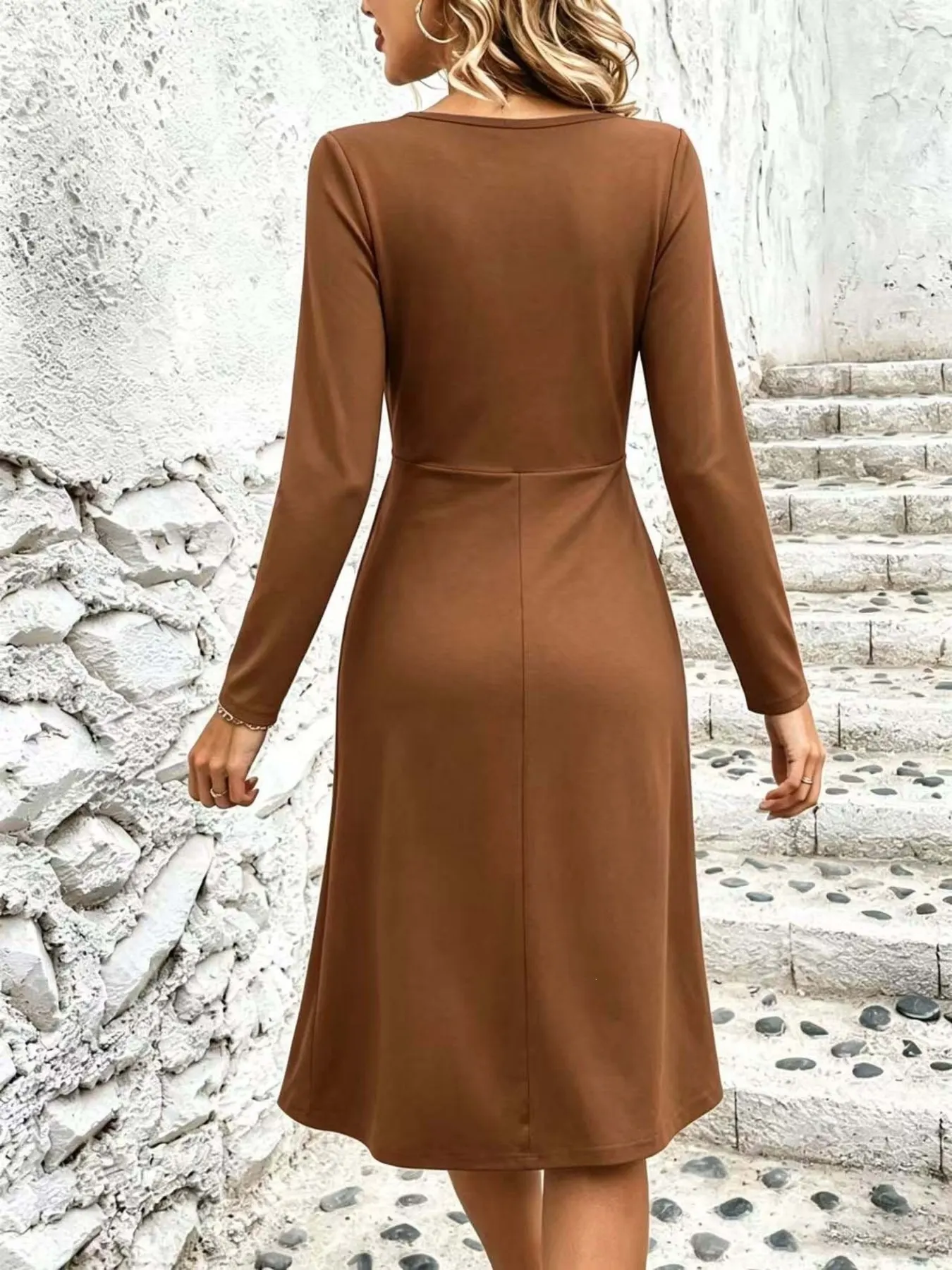Surplice Long Sleeve Midi Dress 8
