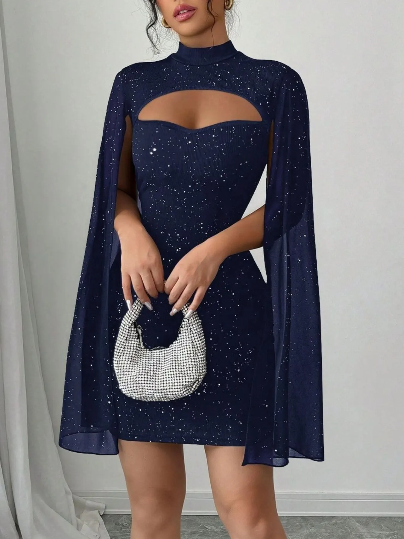 Cutout Bodycon Mini Dress with Cape Sleeves 4