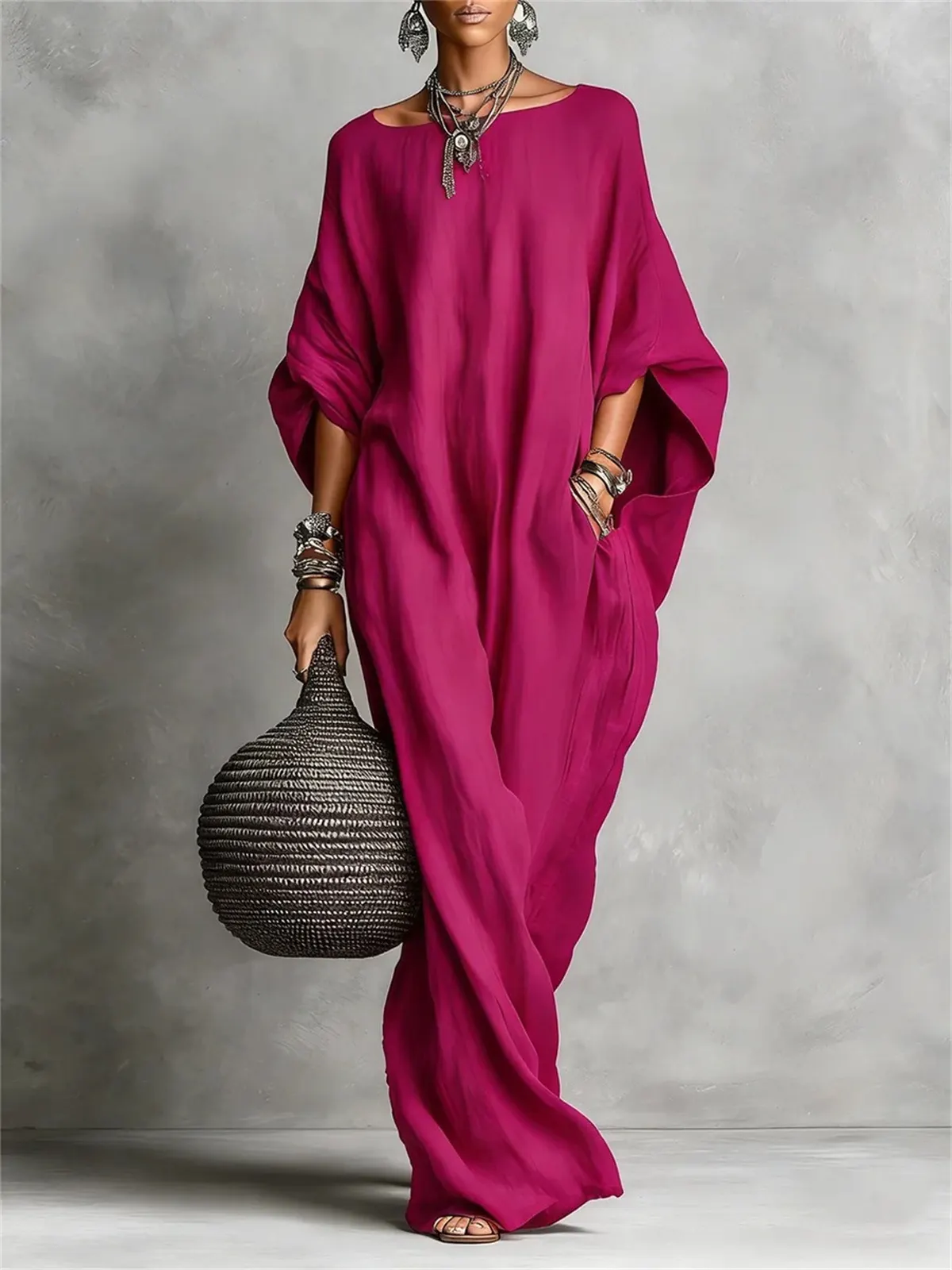 Loose Fit Boat Neck Maxi Dress 7