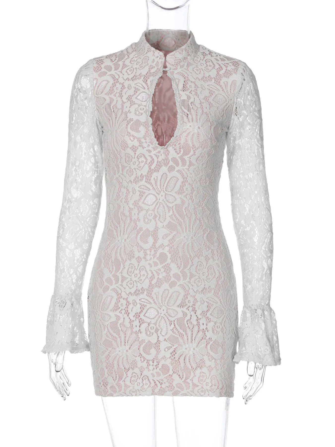 Lace Cutout Long Sleeve Mini Dress 17