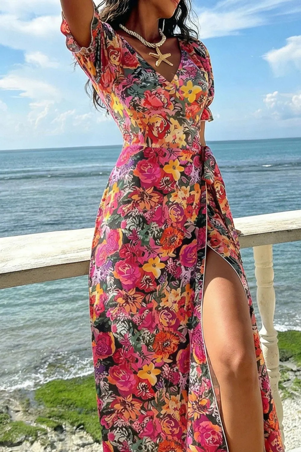 Slit Floral Short Sleeve Maxi Dress 5