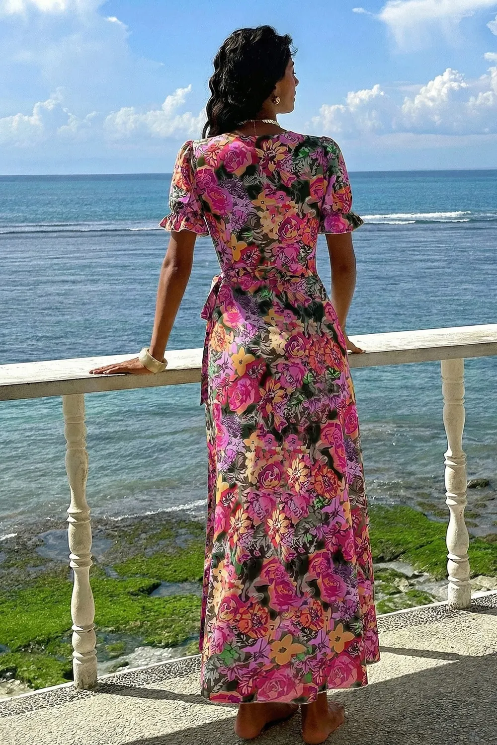 Slit Floral Short Sleeve Maxi Dress 2