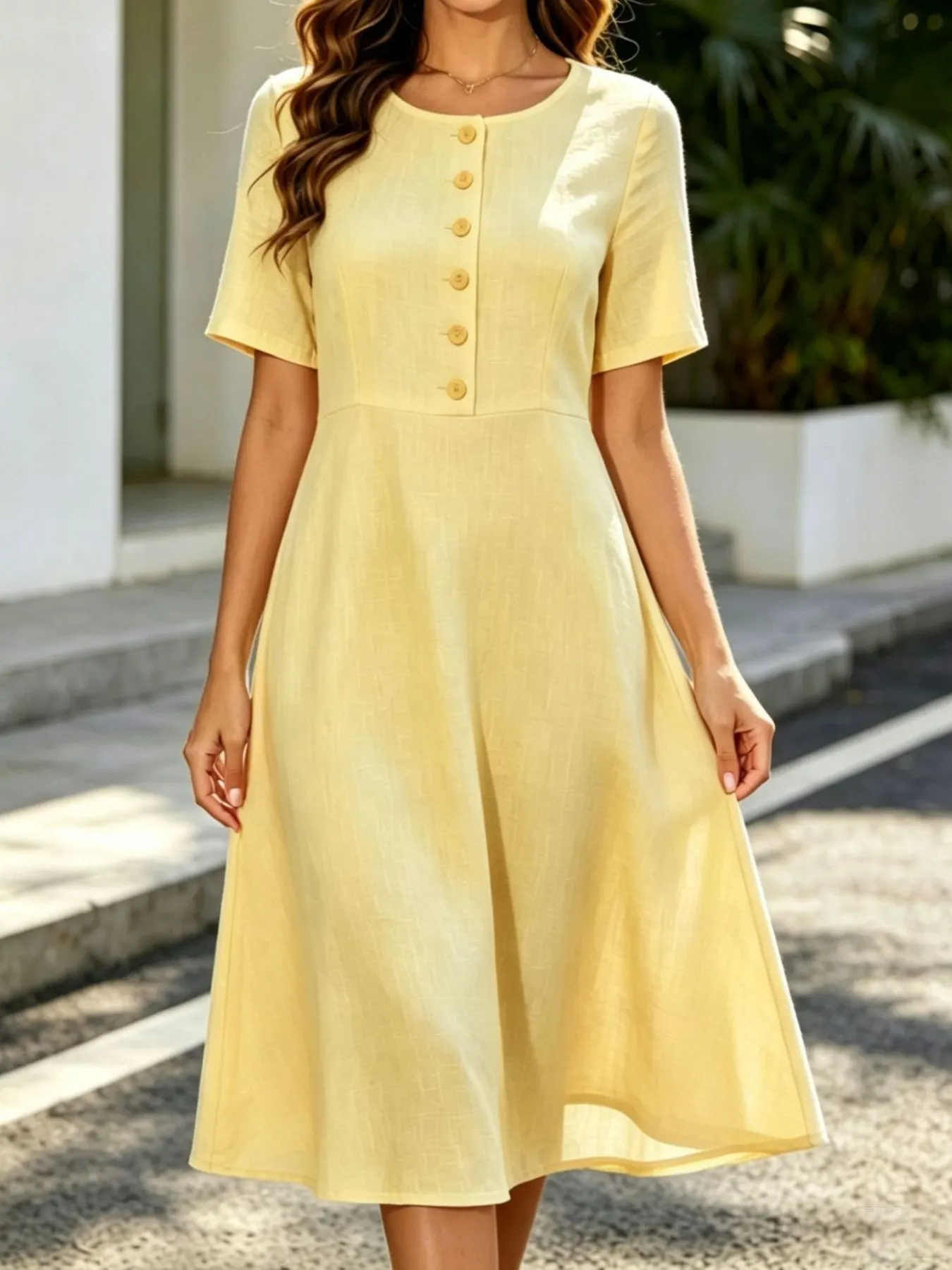 Button Detail A-Line Midi Dress 5