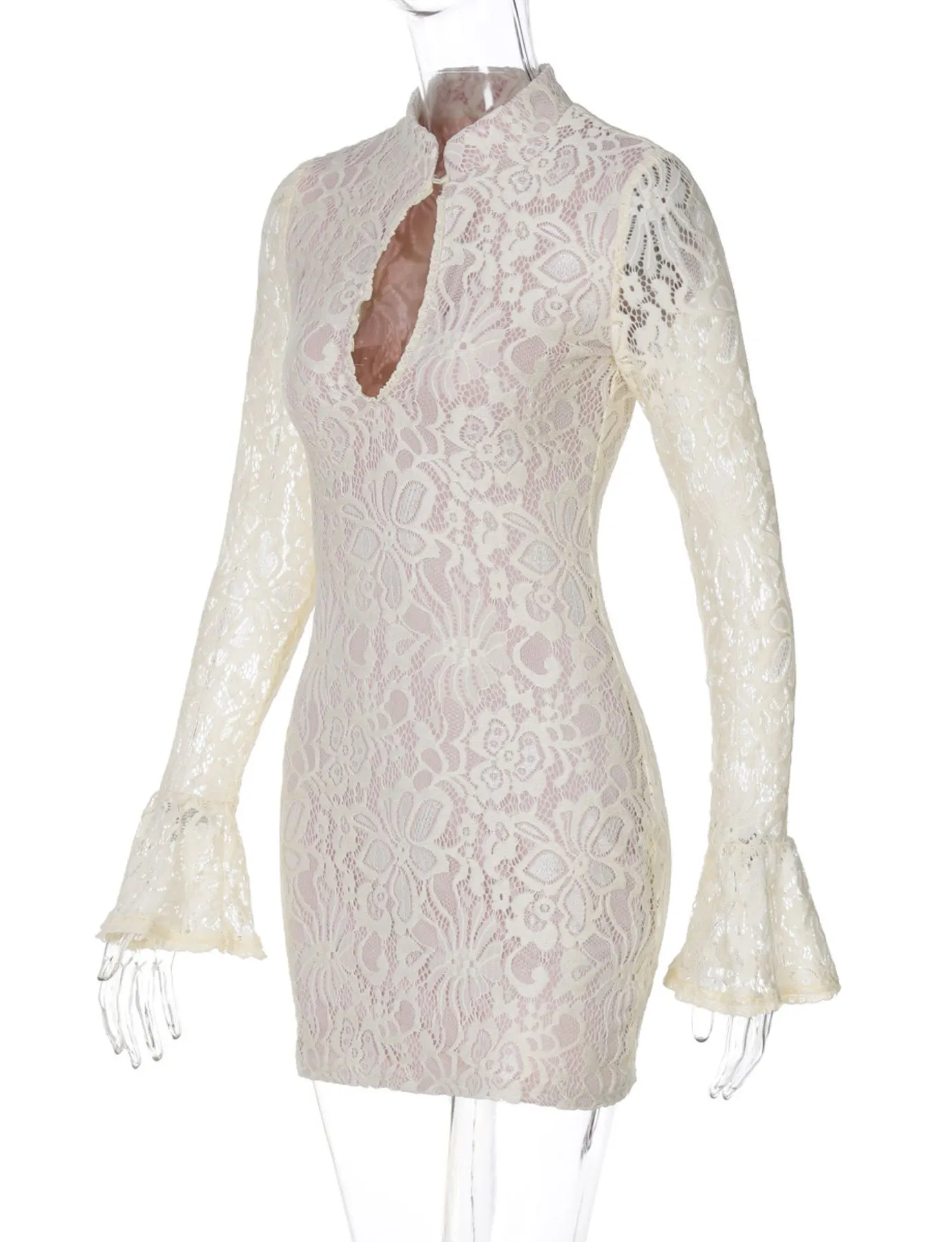 Lace Cutout Long Sleeve Mini Dress 13