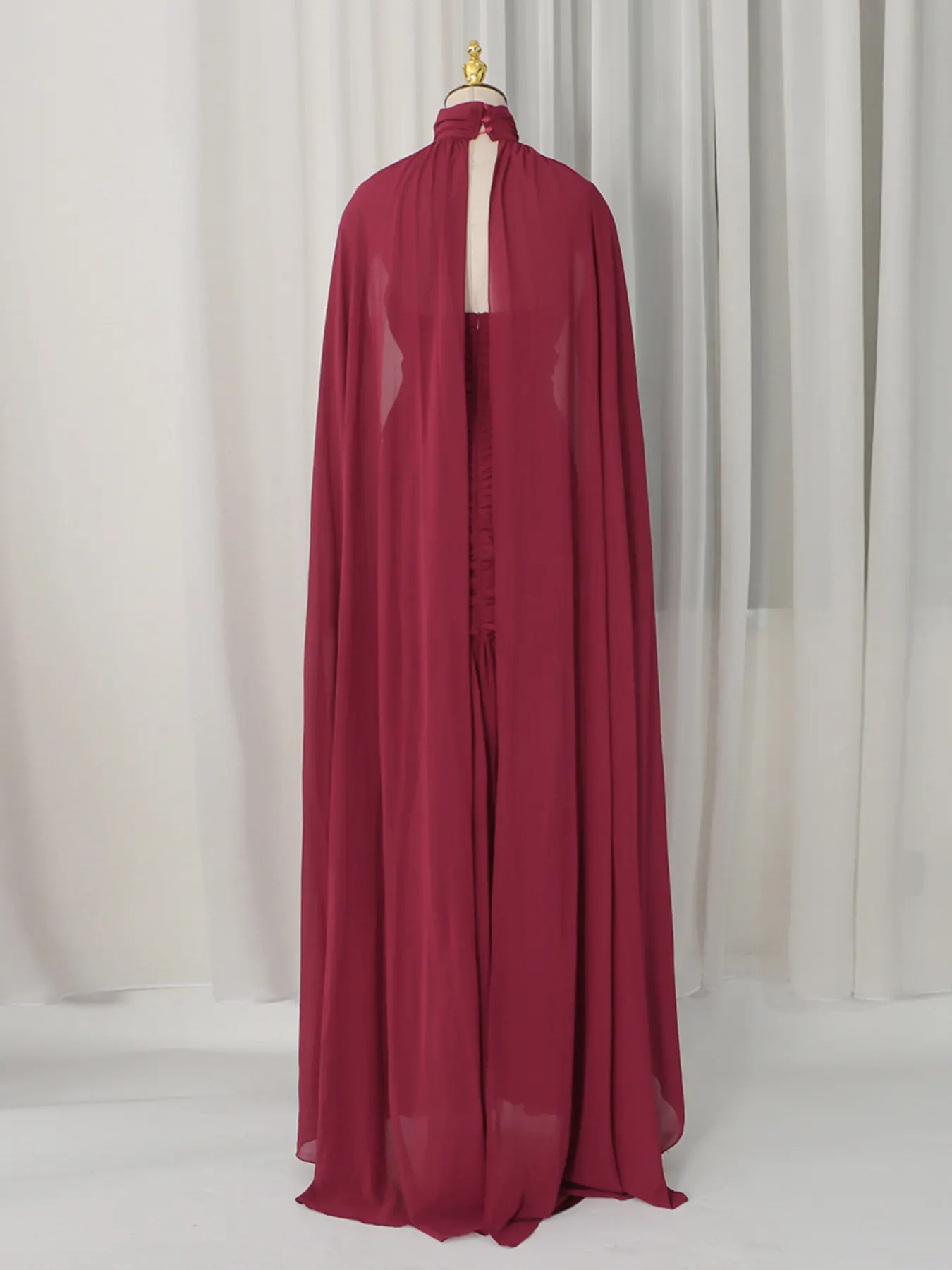 Ruched Halter Neck Cape Maxi Dress 5