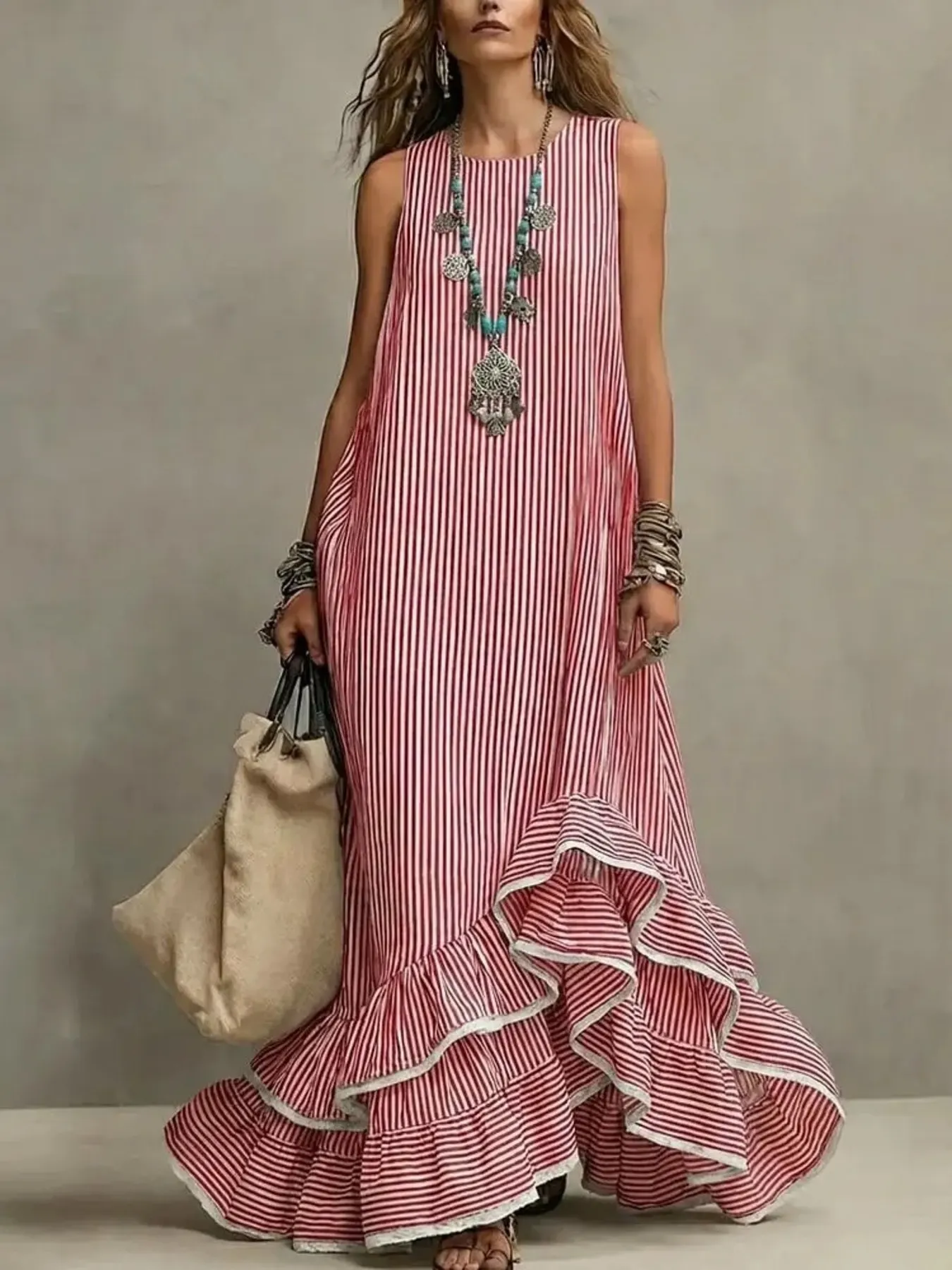 Striped Ruffle Hem Maxi Dress 3