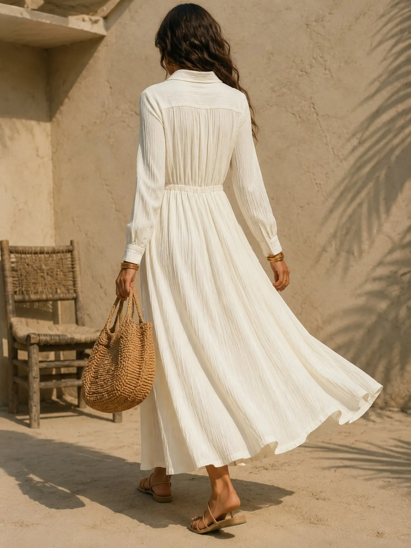 Full Size Textured Button Front Long Sleeve Maxi Dress Plus Size 12