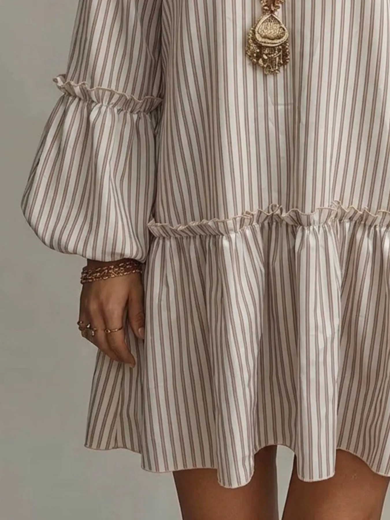 Full Size Striped Balloon Sleeve Mini Dress Plus Size 9