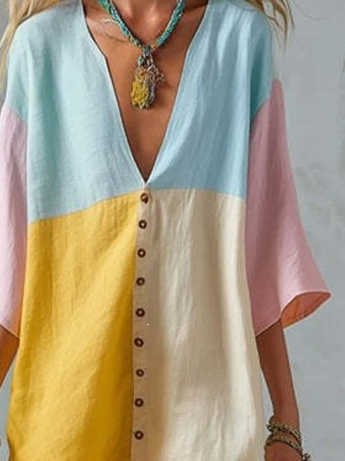 Color Block V-Neck Mini Dress 3